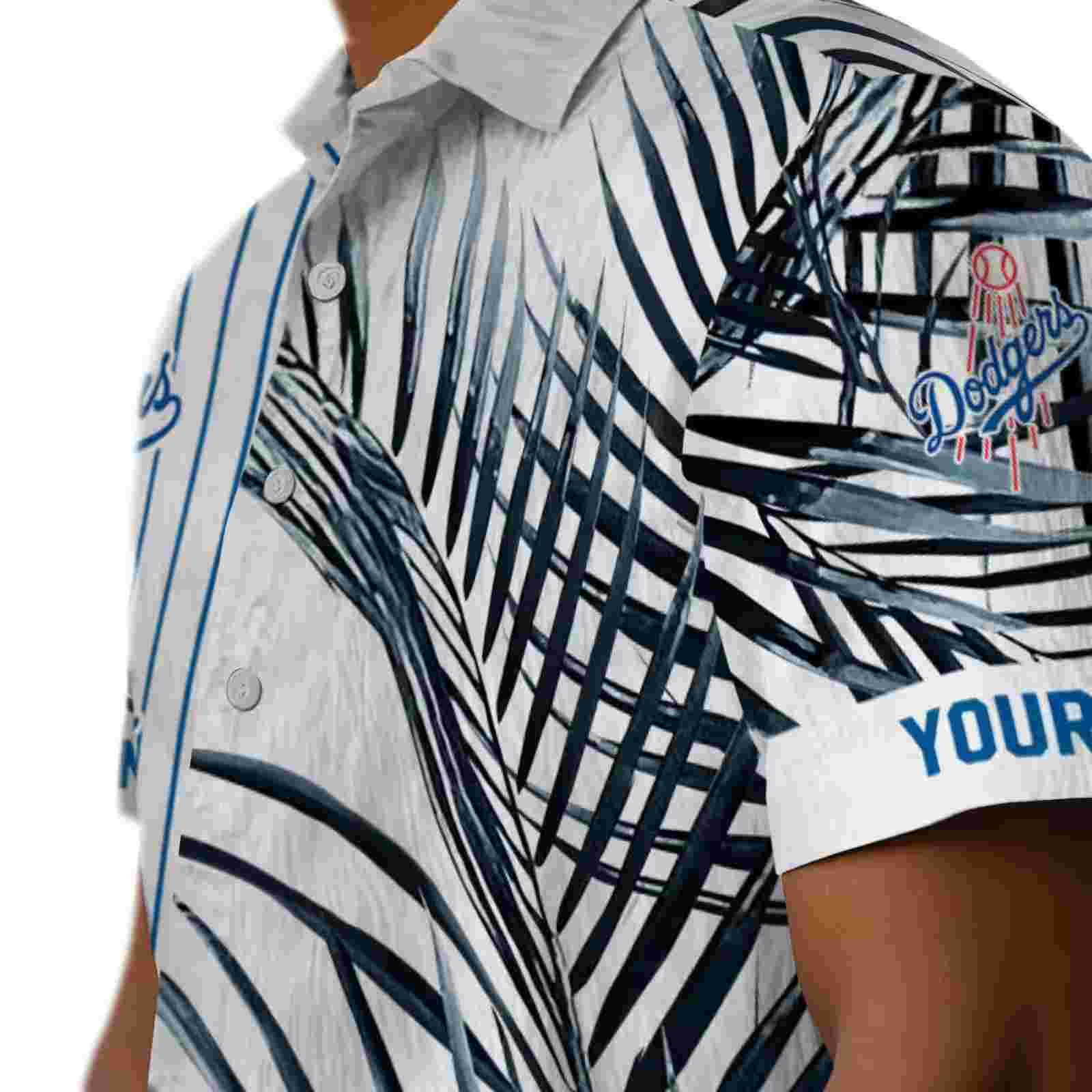 los angeles dodgers palm stripes blue black white hawaiian shirt trendy