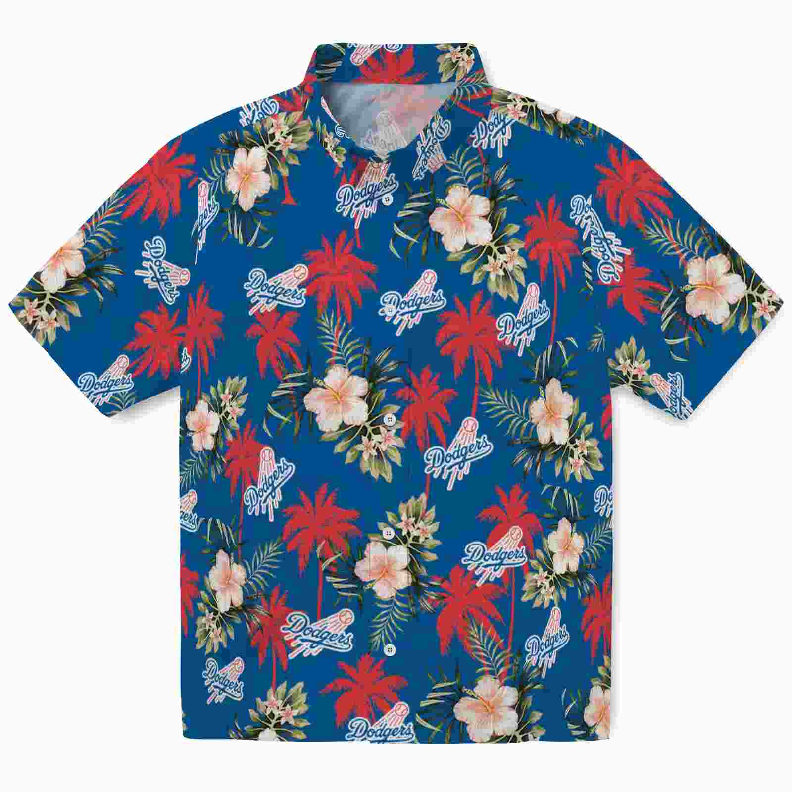 Los Angeles Dodgers Palm Tree Flower Blue Hawaiian Shirt