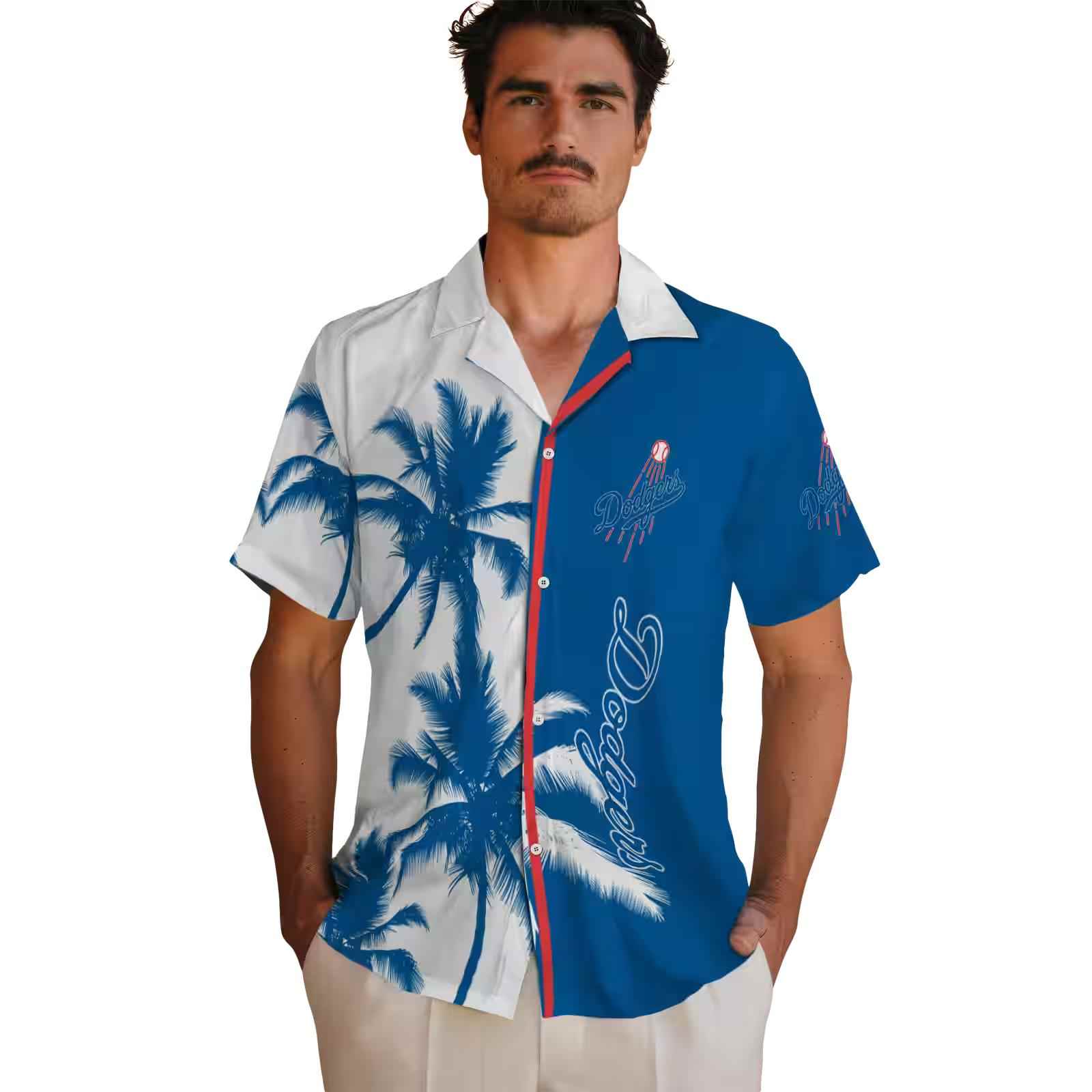 los angeles dodgers palm trees blue white hawaiian shirt fashion forward