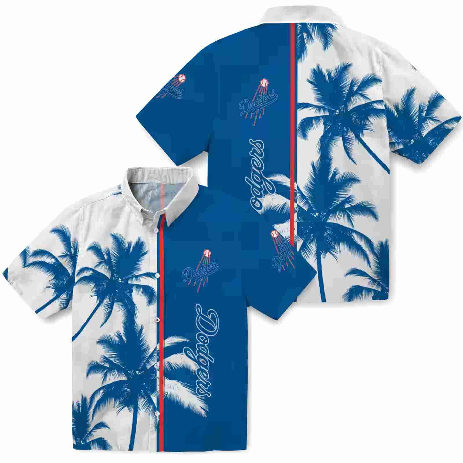 los angeles dodgers palm trees blue white hawaiian shirt high quality