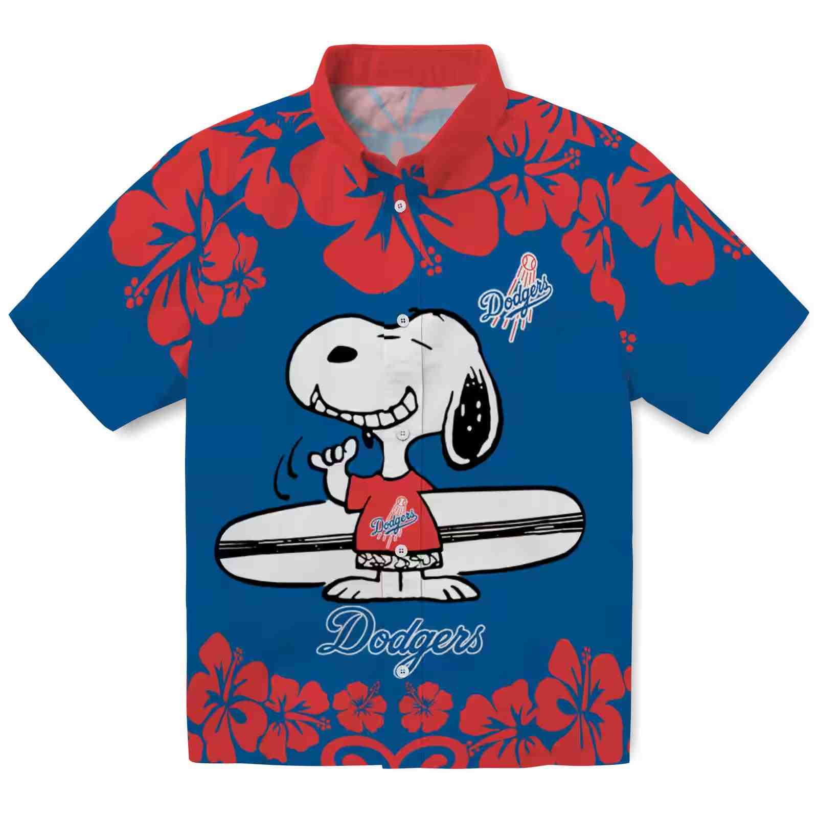 Los Angeles Dodgers Snoopy Surf Blue White Hawaiian Shirt