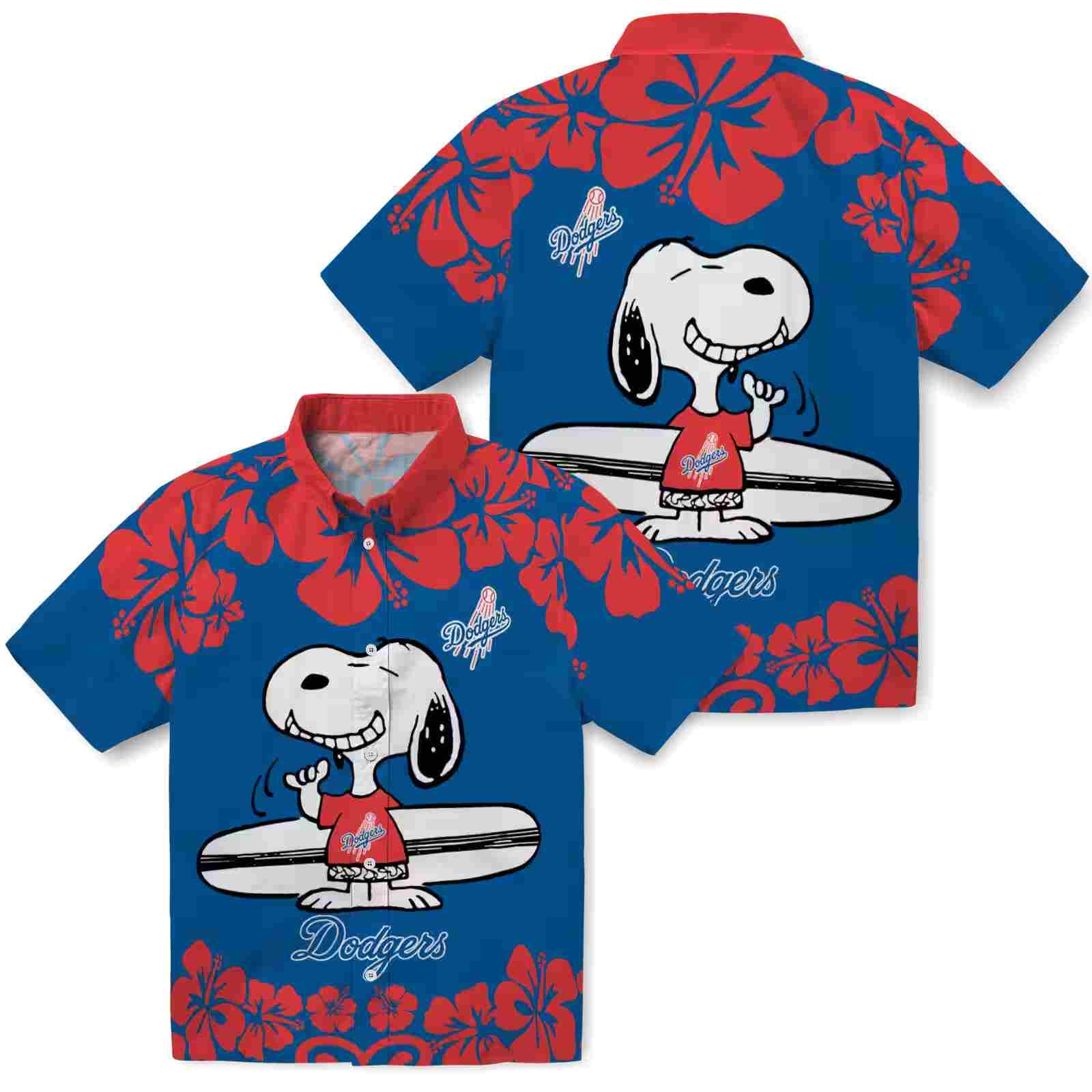 los angeles dodgers snoopy surf blue white hawaiian shirt high quality