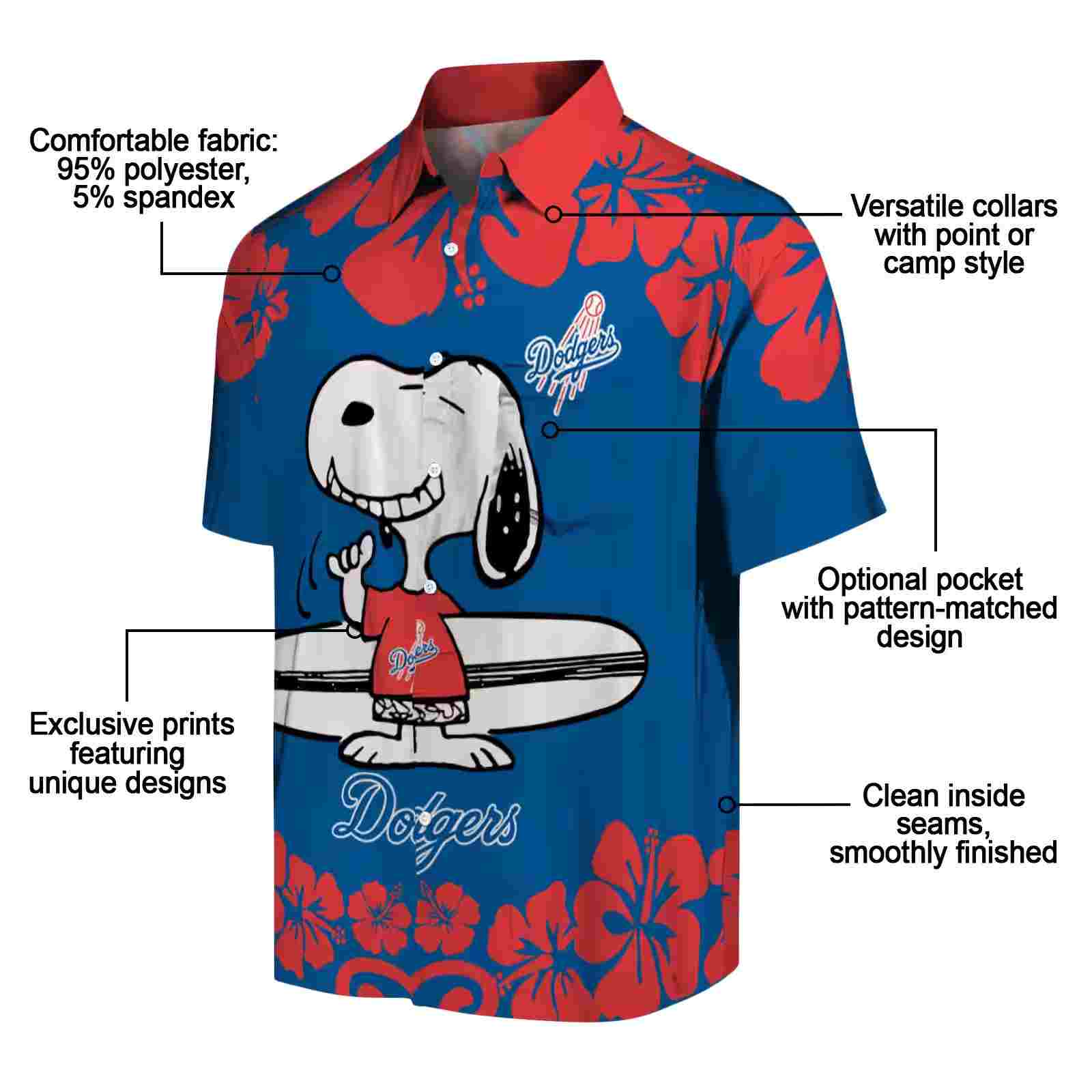 los angeles dodgers snoopy surf blue white hawaiian shirt new arrival