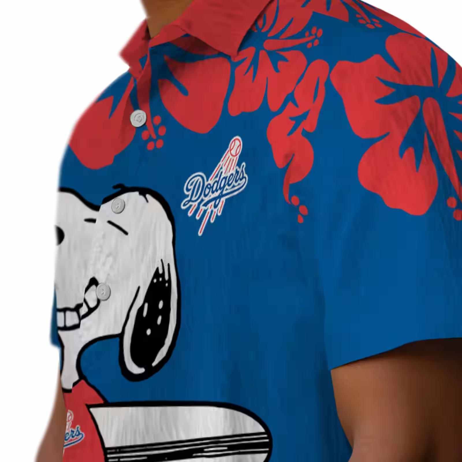 los angeles dodgers snoopy surf blue white hawaiian shirt trendy