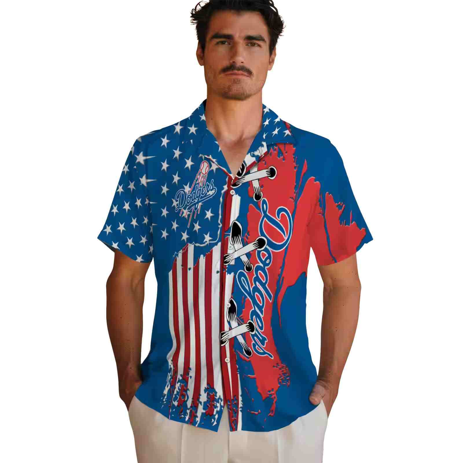 los angeles dodgers stitched flag blue hawaiian shirt fashion forward