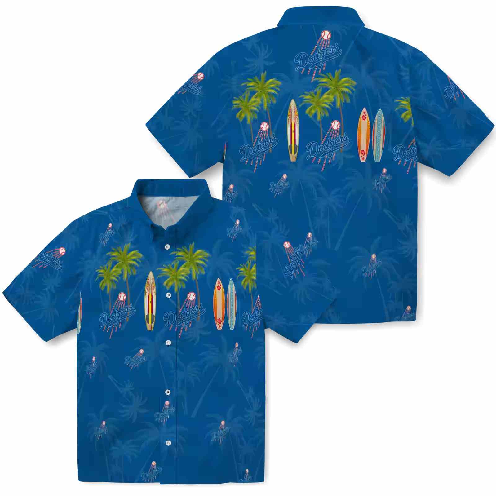 los angeles dodgers surfboard palm blue hawaiian shirt high quality