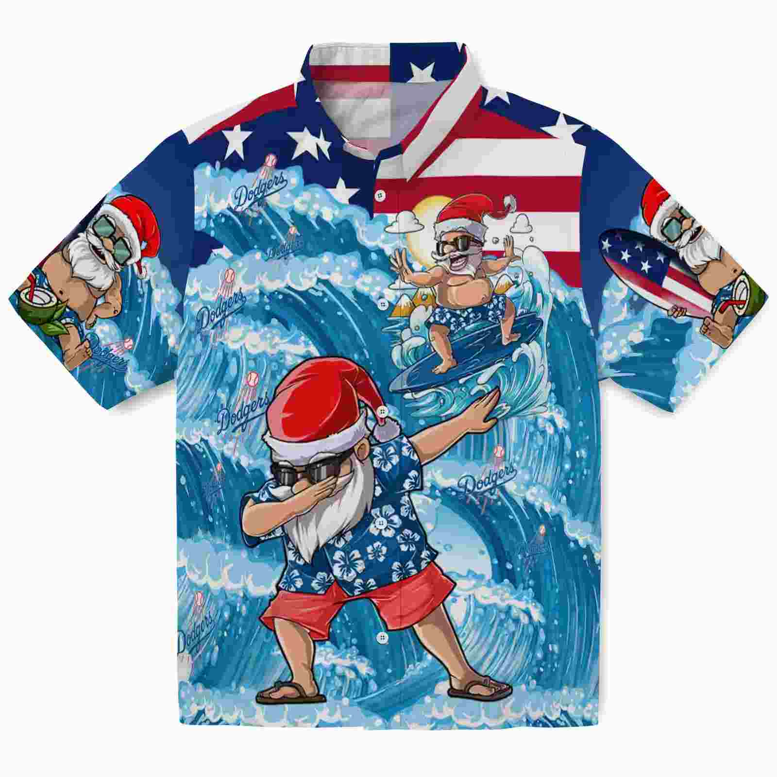 Los Angeles Dodgers Surfing Santa Blue Hawaiian Shirt