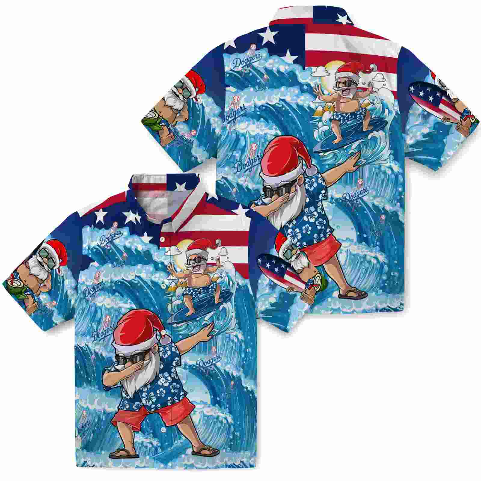 los angeles dodgers surfing santa blue hawaiian shirt high quality