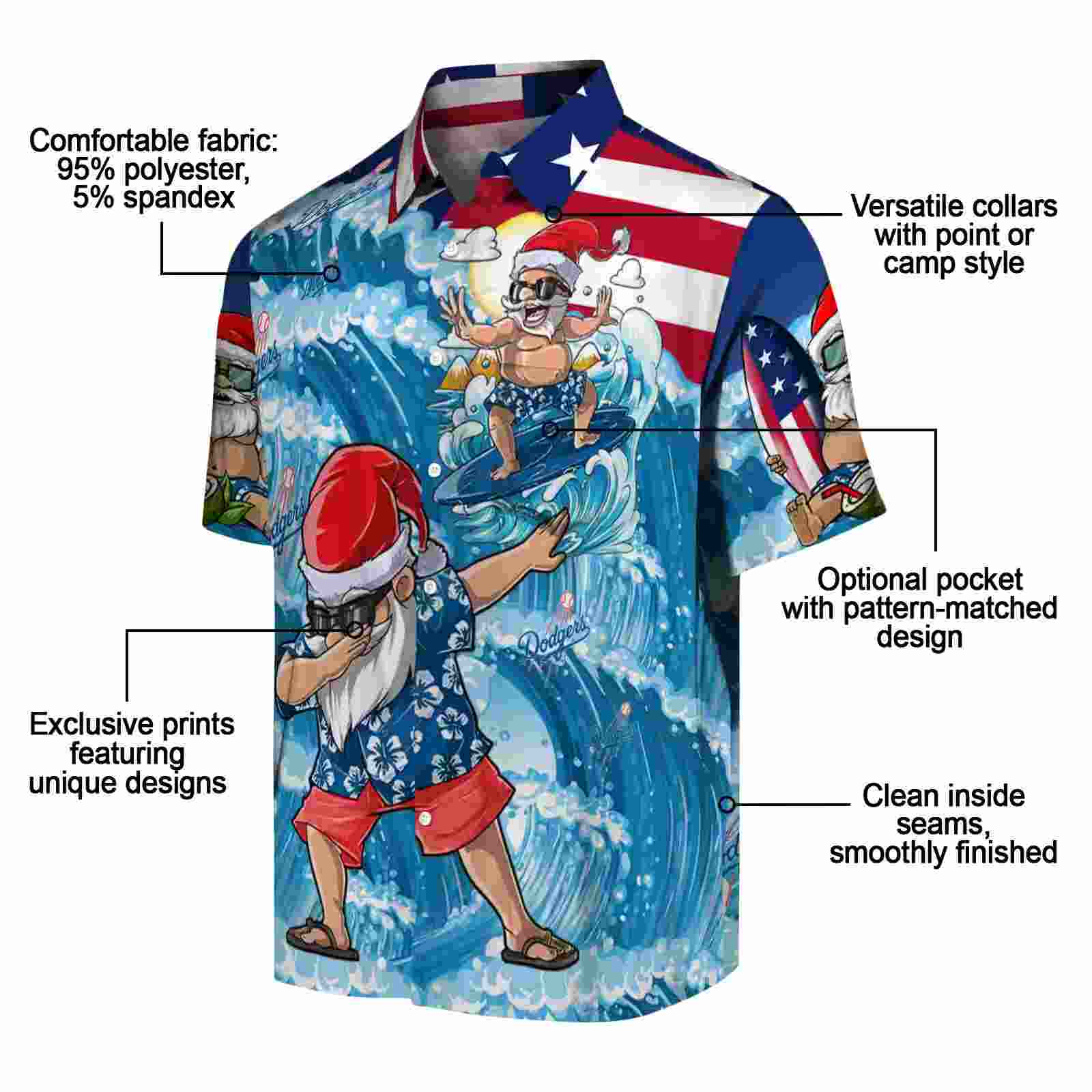 los angeles dodgers surfing santa blue hawaiian shirt new arrival