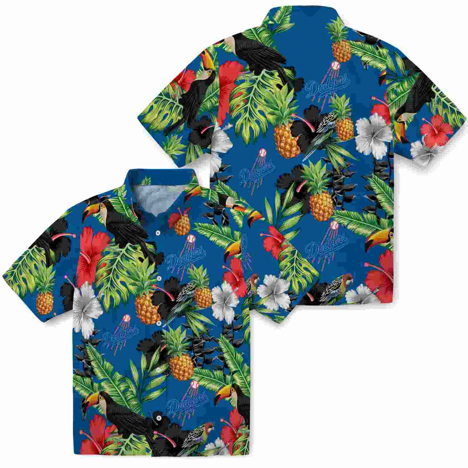 los angeles dodgers toucan hibiscus pineapple blue green hawaiian shirt high quality