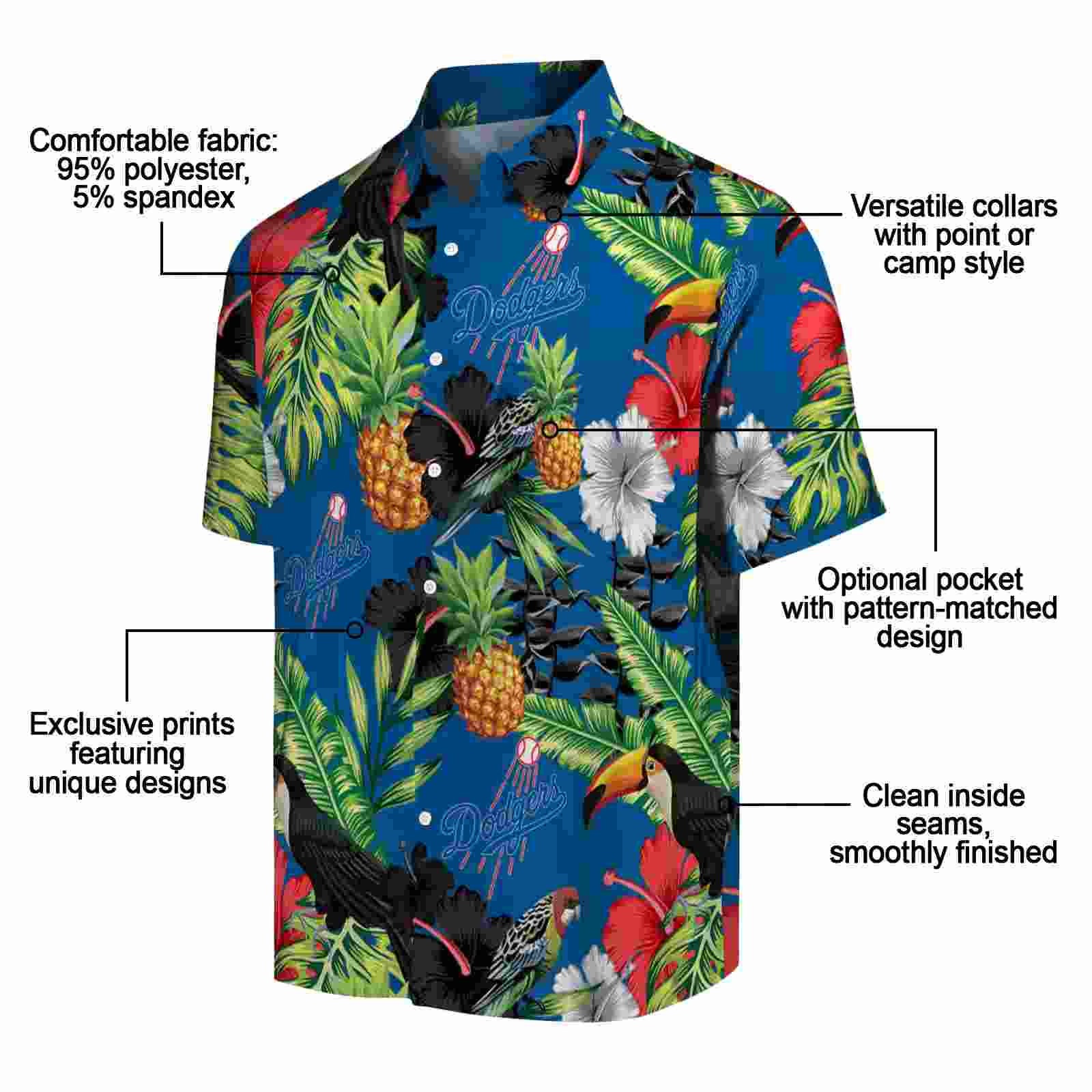 los angeles dodgers toucan hibiscus pineapple blue green hawaiian shirt new arrival