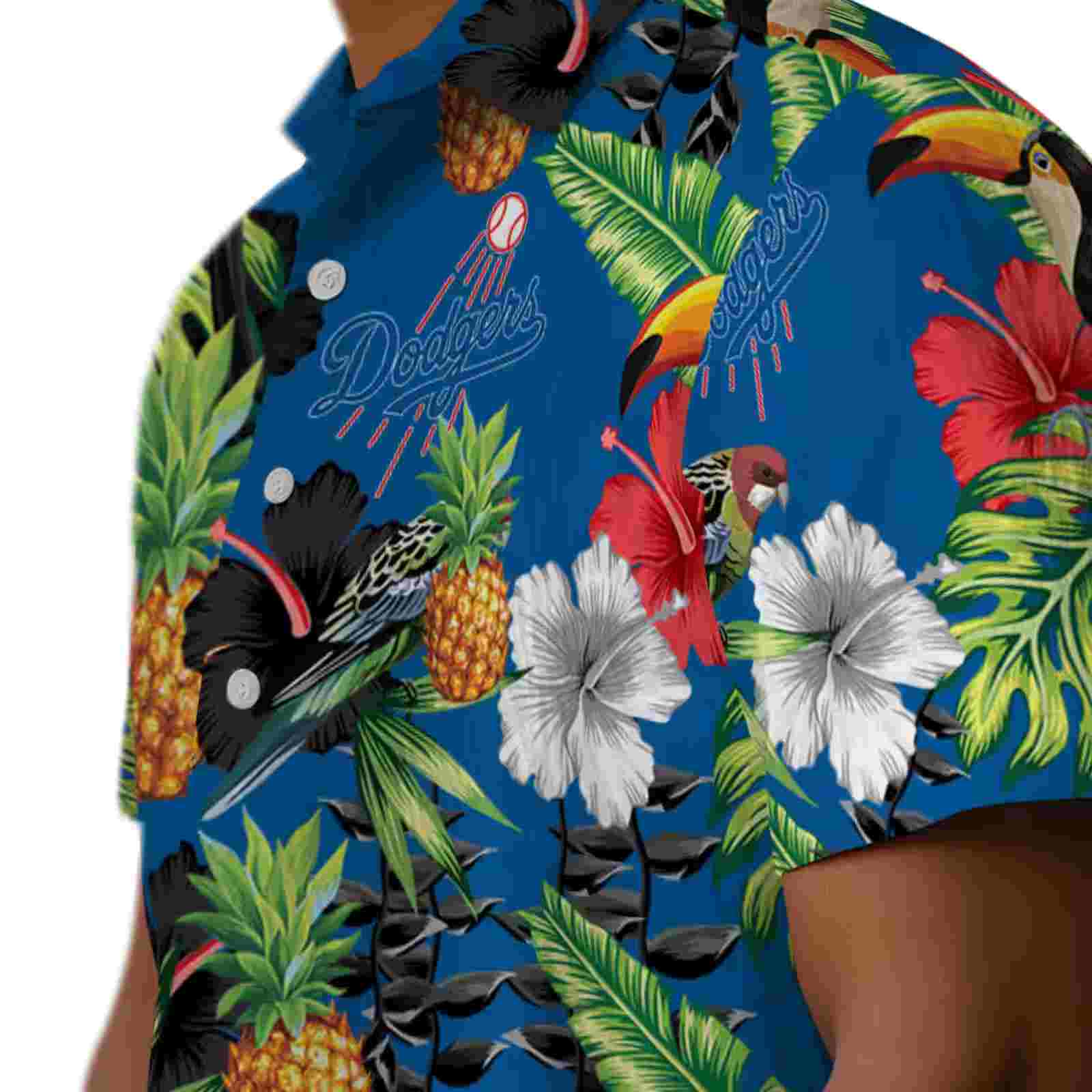 los angeles dodgers toucan hibiscus pineapple blue green hawaiian shirt trendy