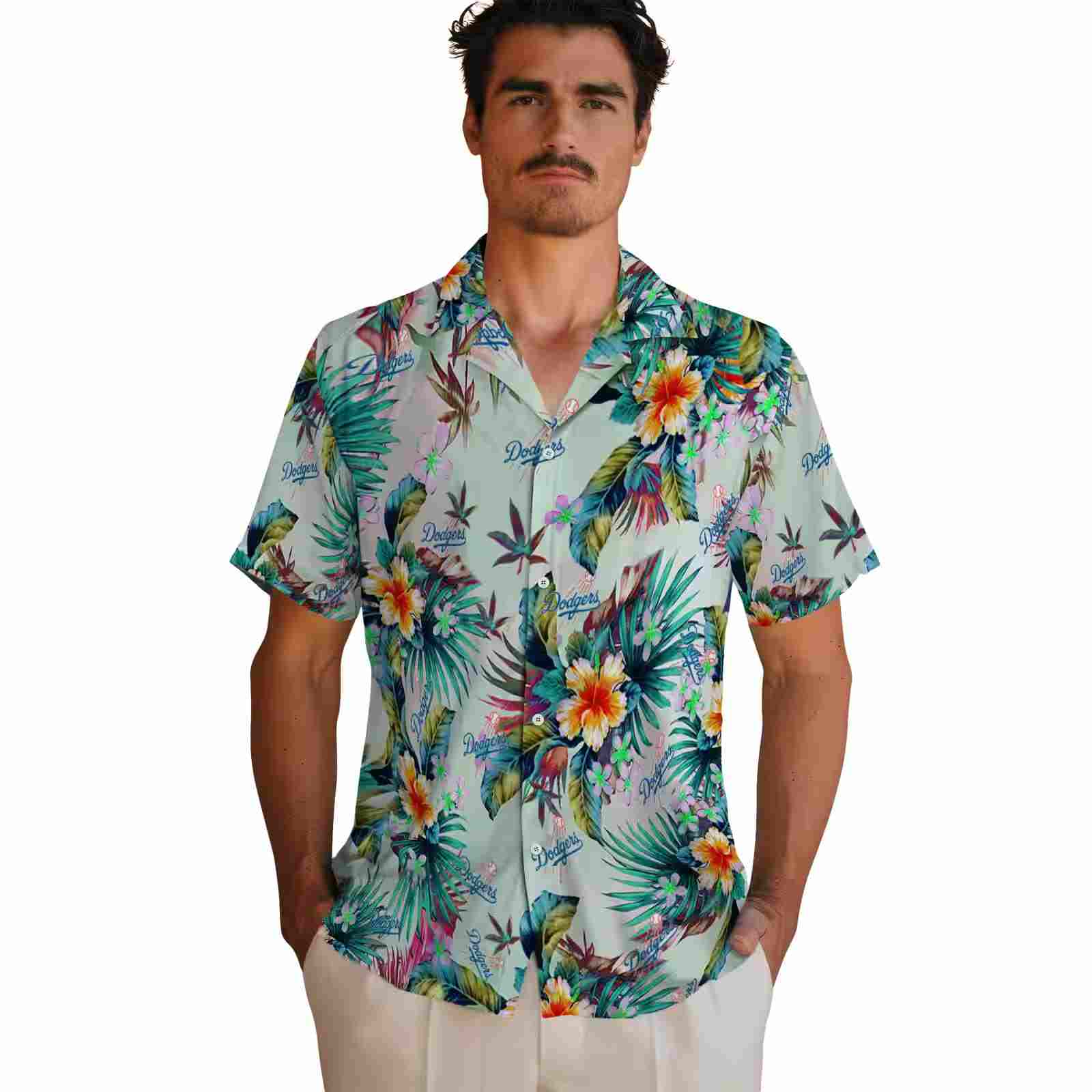 los angeles dodgers tropical foliage green hawaiian shirt fashion forward