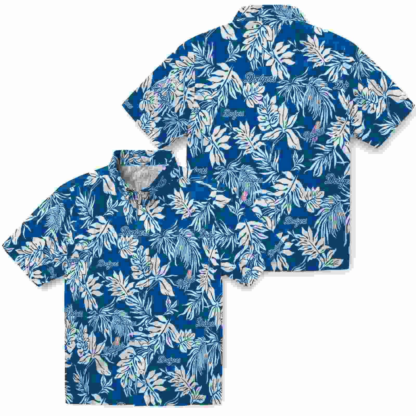 los angeles dodgers tropical leaf blue white hawaiian shirt high quality