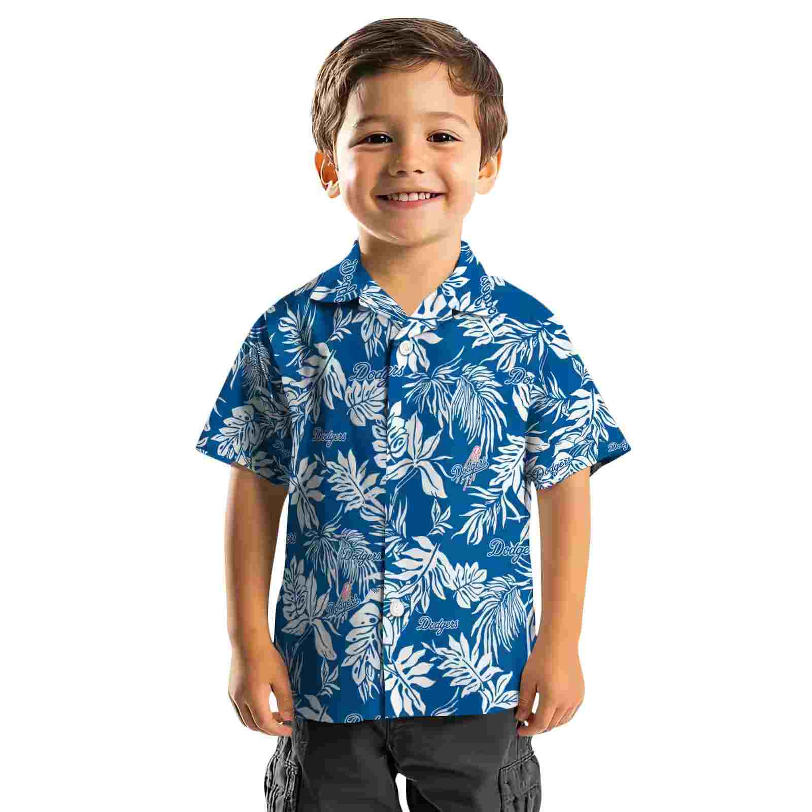 los angeles dodgers tropical leaf blue white hawaiian shirt top rated