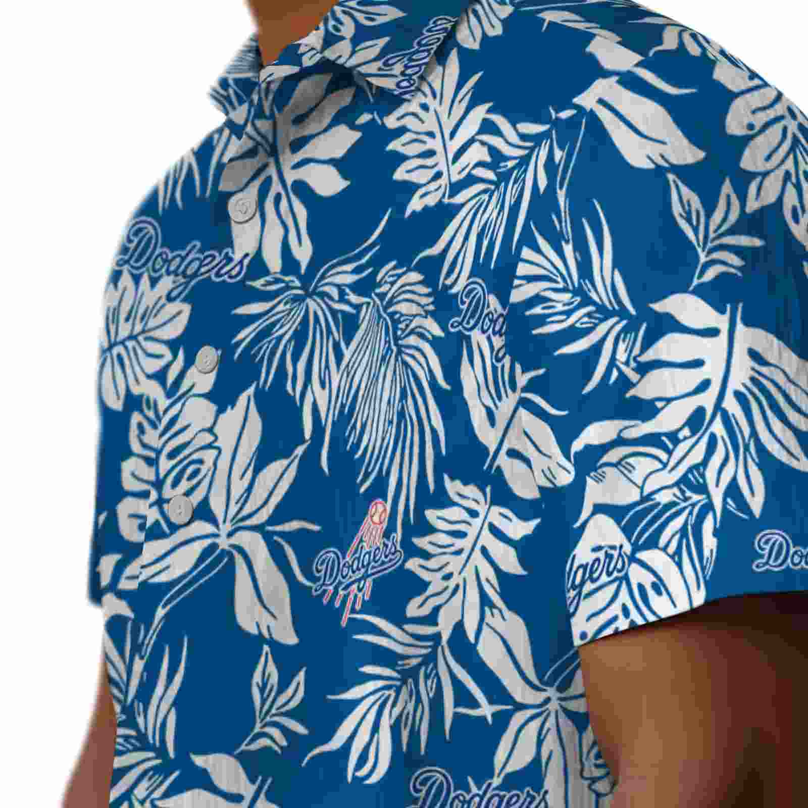 los angeles dodgers tropical leaf blue white hawaiian shirt trendy