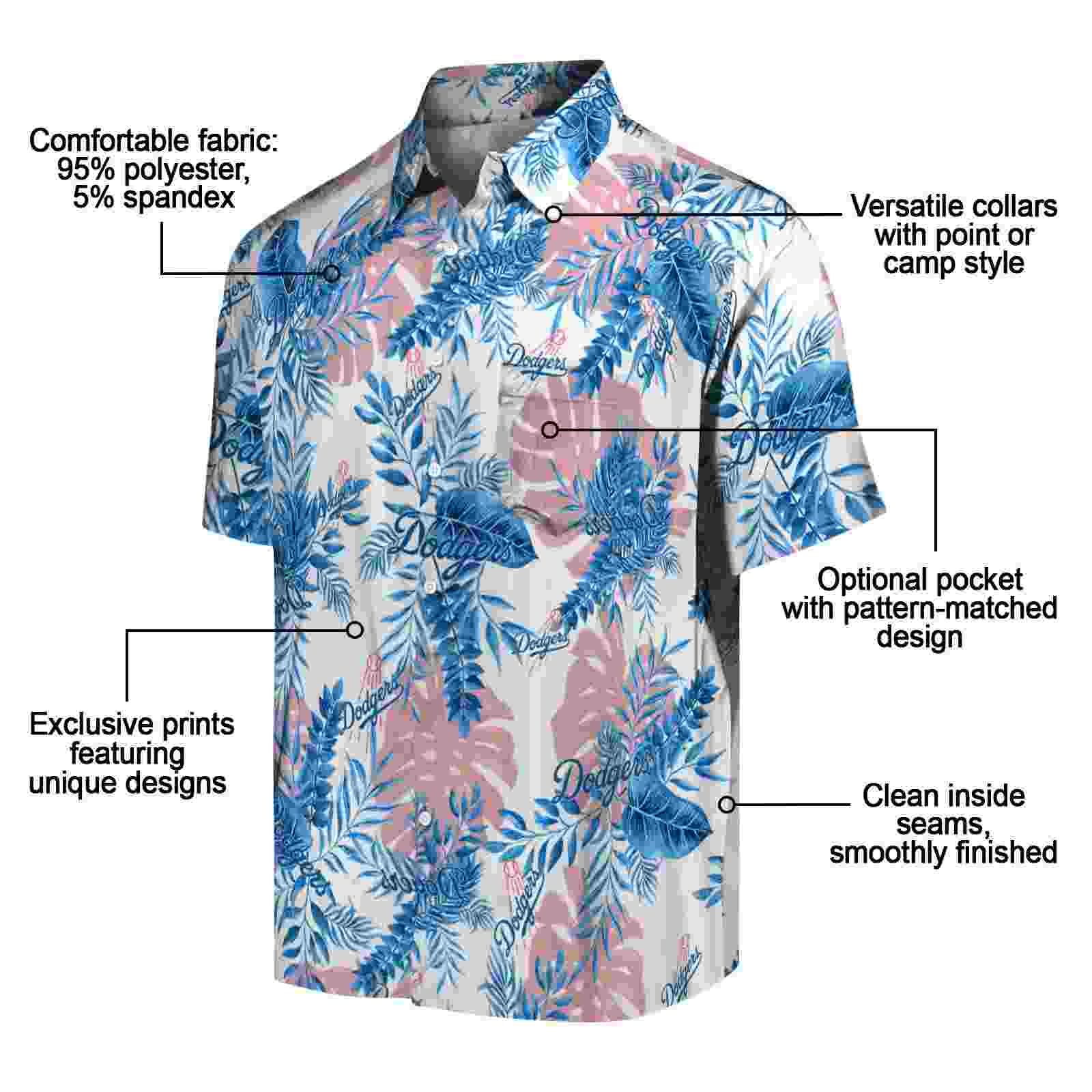 los angeles dodgers tropical leaves white hawaiian shirt new arrival