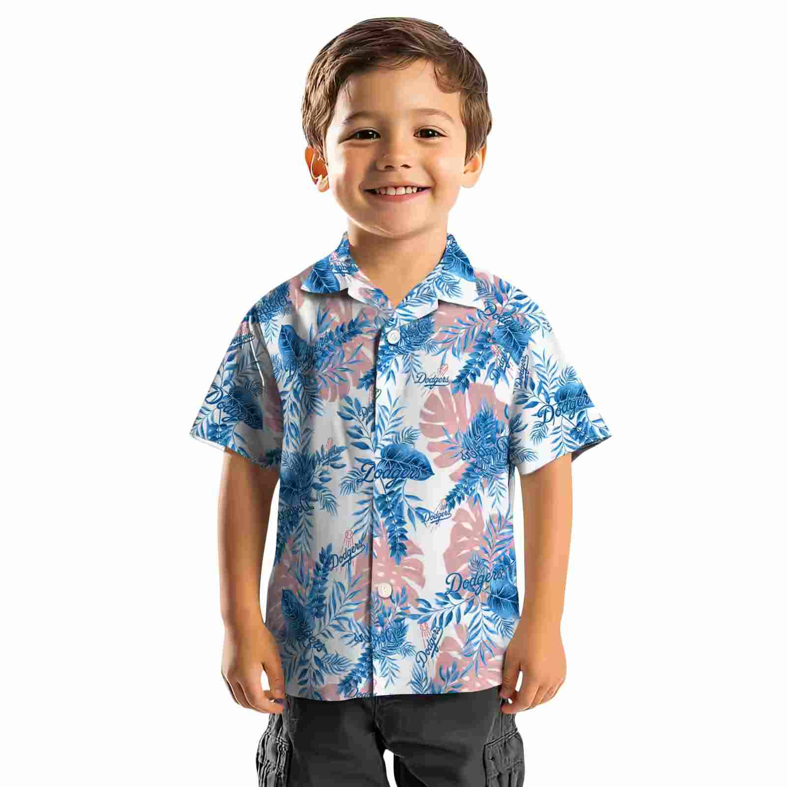 los angeles dodgers tropical leaves white hawaiian shirt top rated