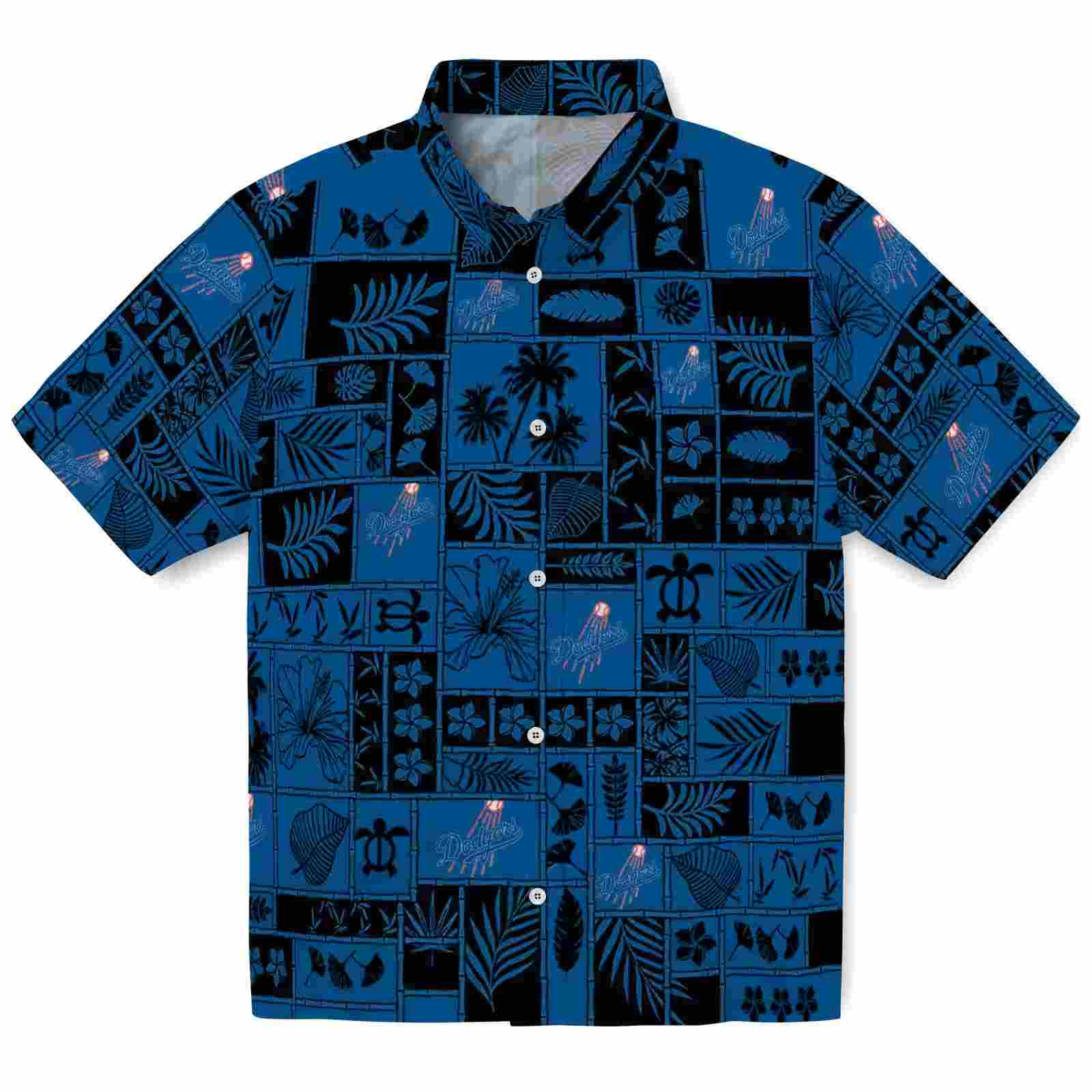 Los Angeles Dodgers Tropical Patchwork Blue Black Hawaiian Shirt