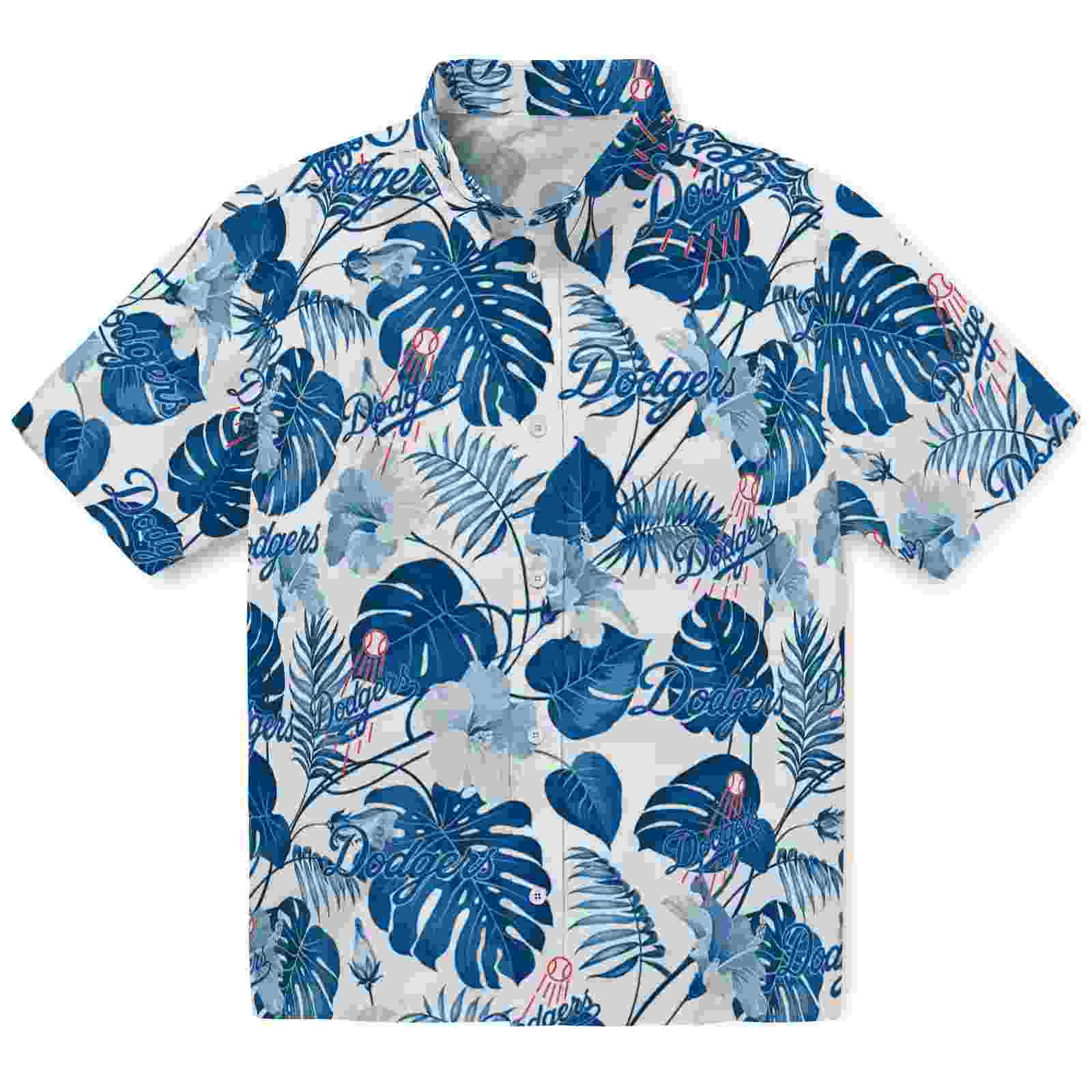 Los Angeles Dodgers Tropical Plants Blue White Hawaiian Shirt