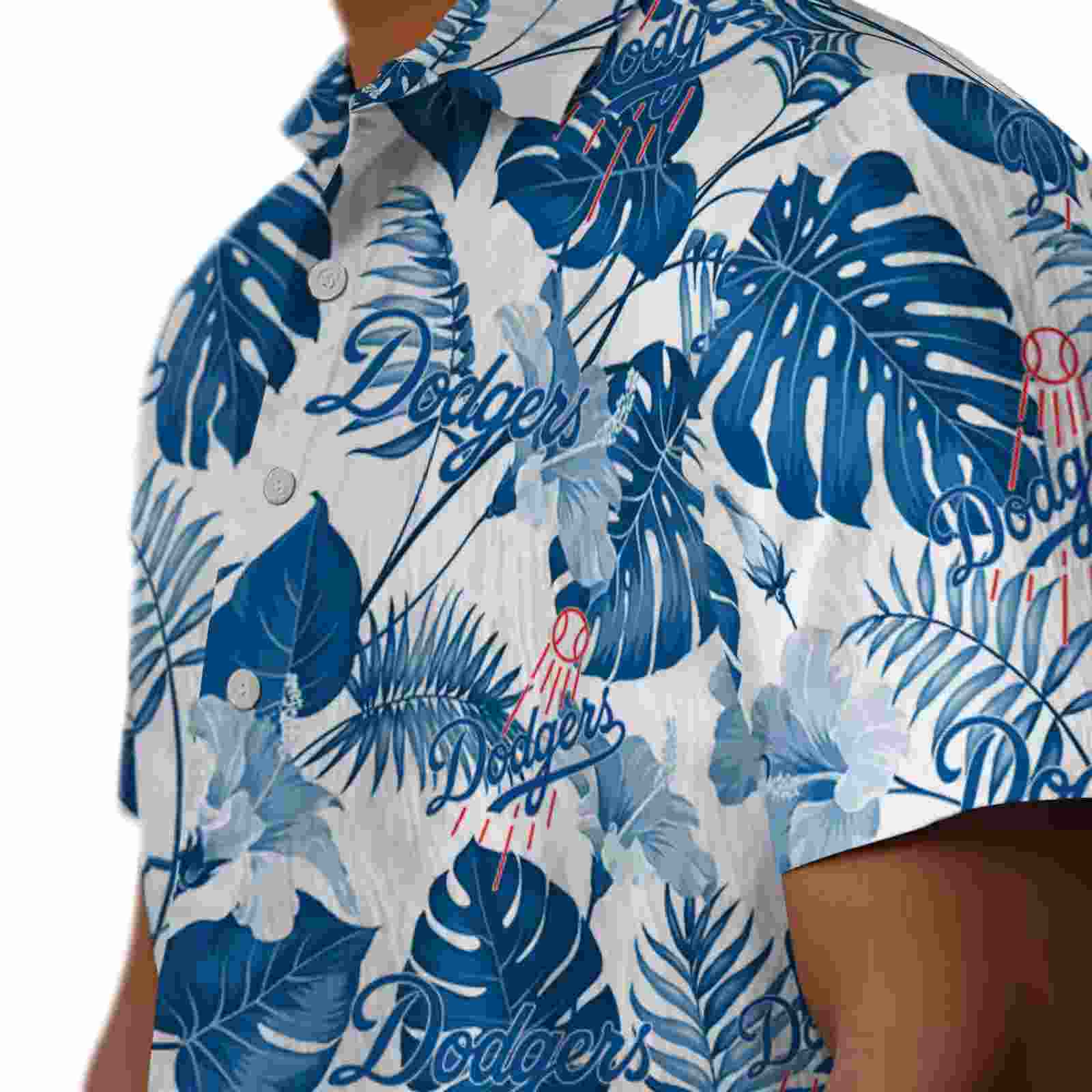 los angeles dodgers tropical plants blue white hawaiian shirt trendy