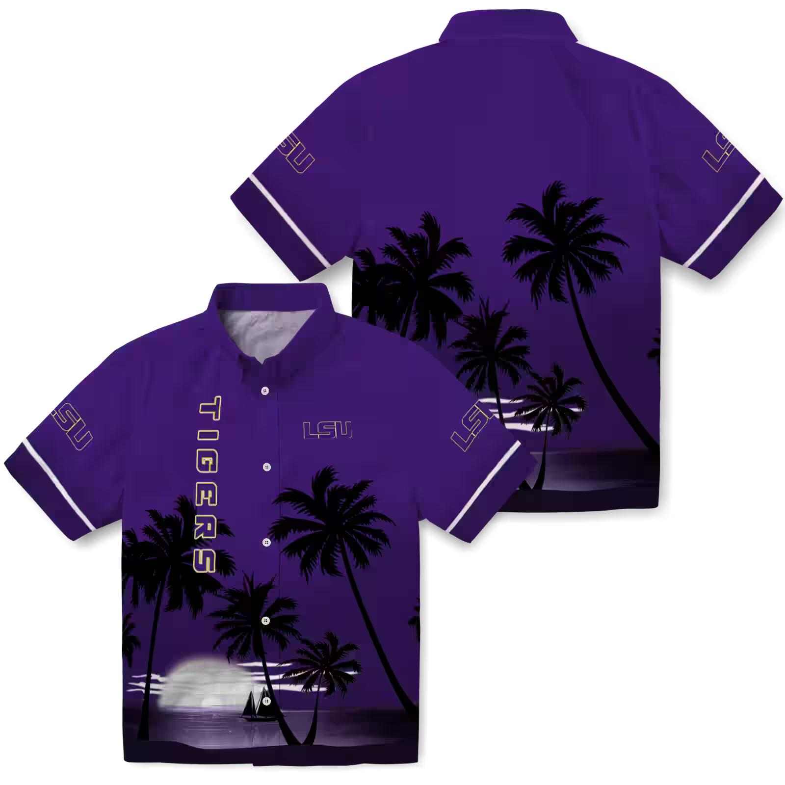 lsu tigers beach sunset purple black hawaiian shirt high quality