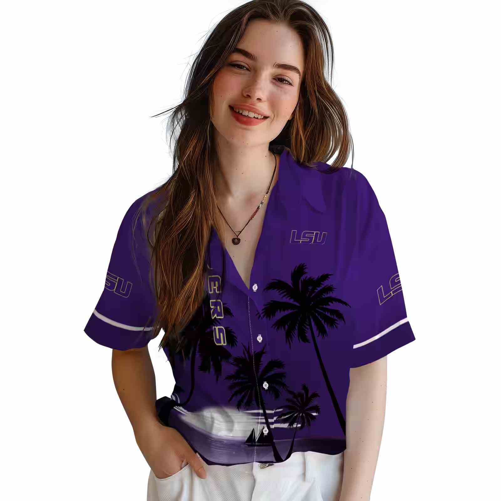 lsu tigers beach sunset purple black hawaiian shirt latest model