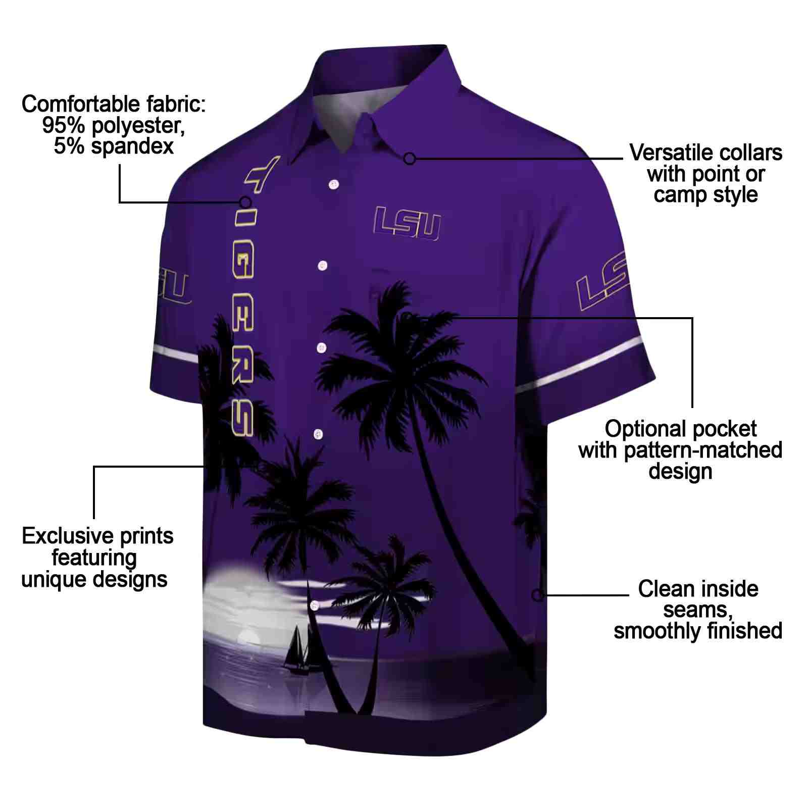 lsu tigers beach sunset purple black hawaiian shirt new arrival