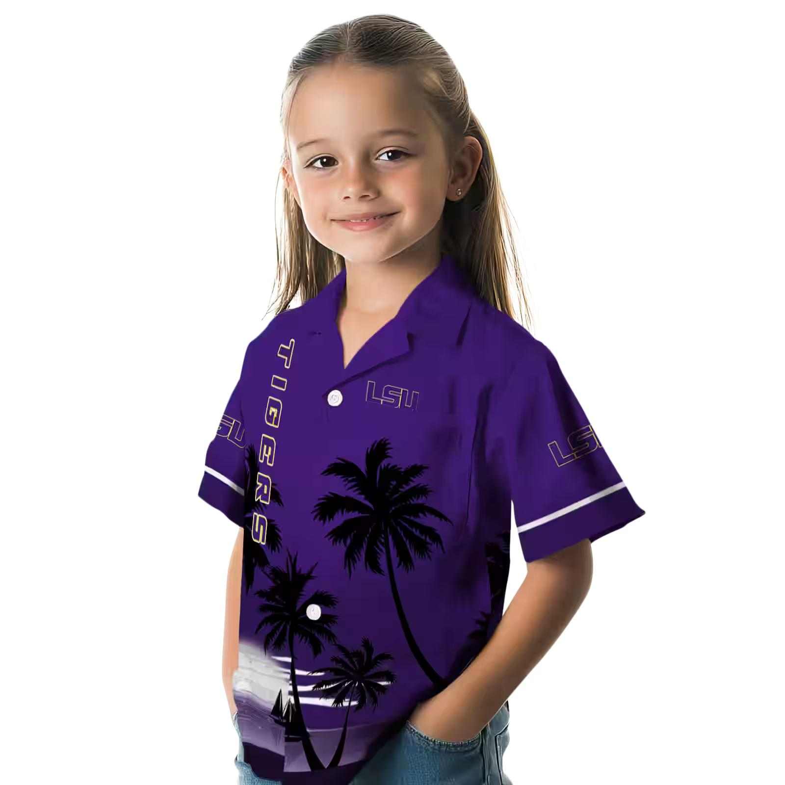 lsu tigers beach sunset purple black hawaiian shirt premium grade