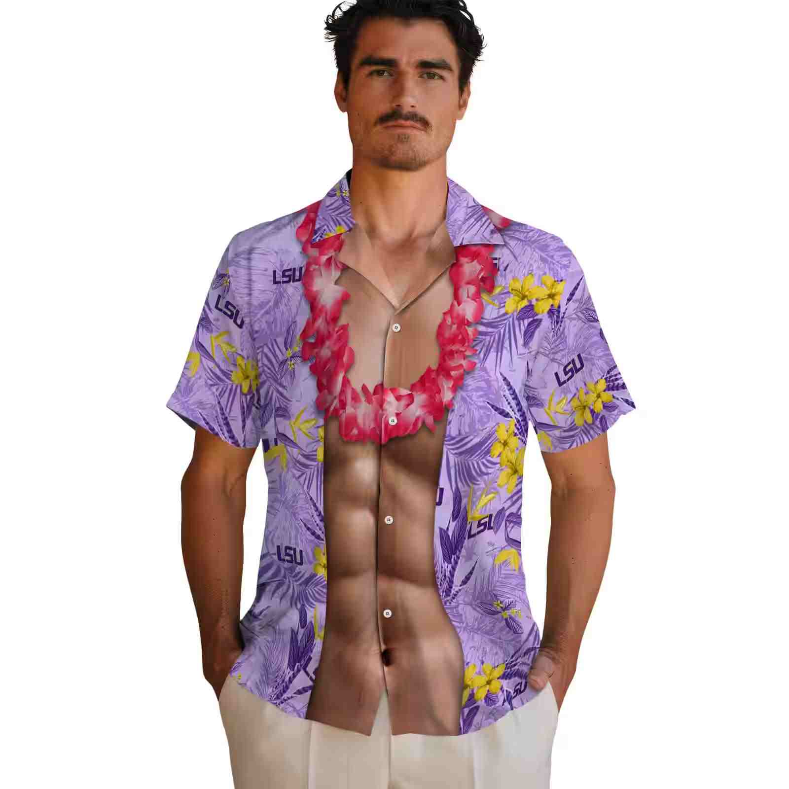 lsu tigers chest illusion purple hawaiian shirt fashion forward