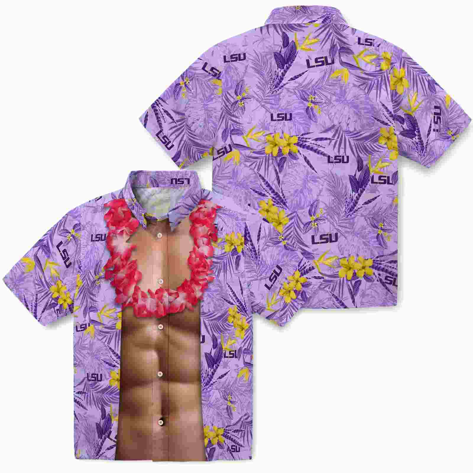 lsu tigers chest illusion purple hawaiian shirt high quality