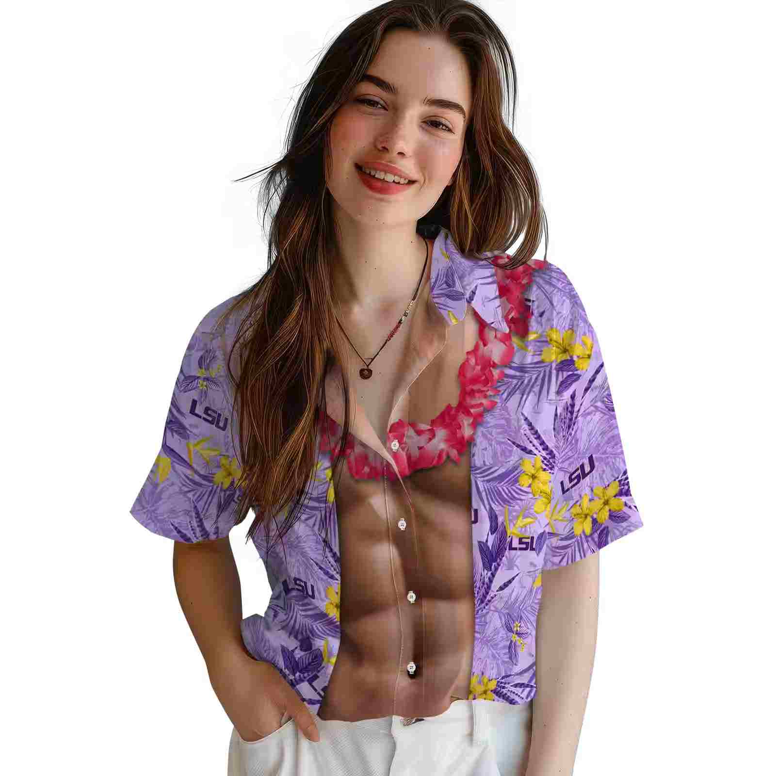 lsu tigers chest illusion purple hawaiian shirt latest model