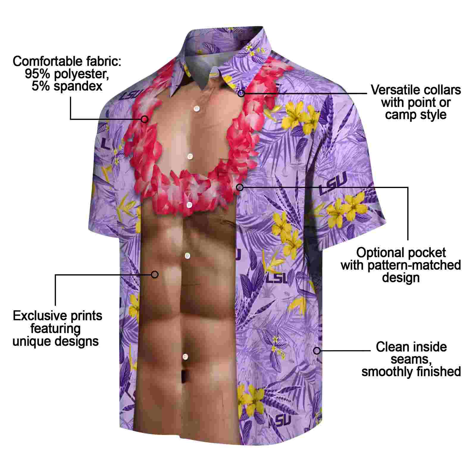 lsu tigers chest illusion purple hawaiian shirt new arrival