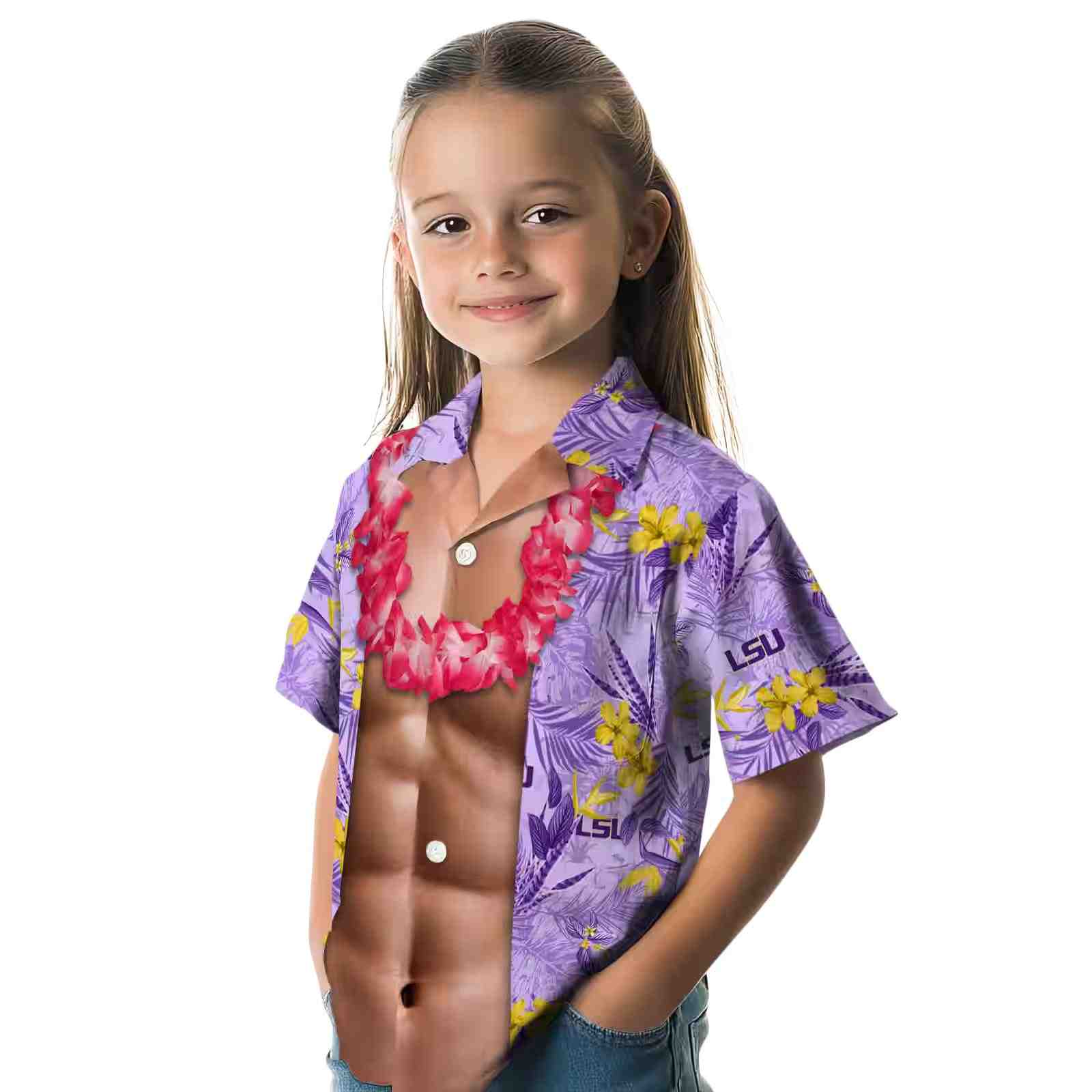 lsu tigers chest illusion purple hawaiian shirt premium grade