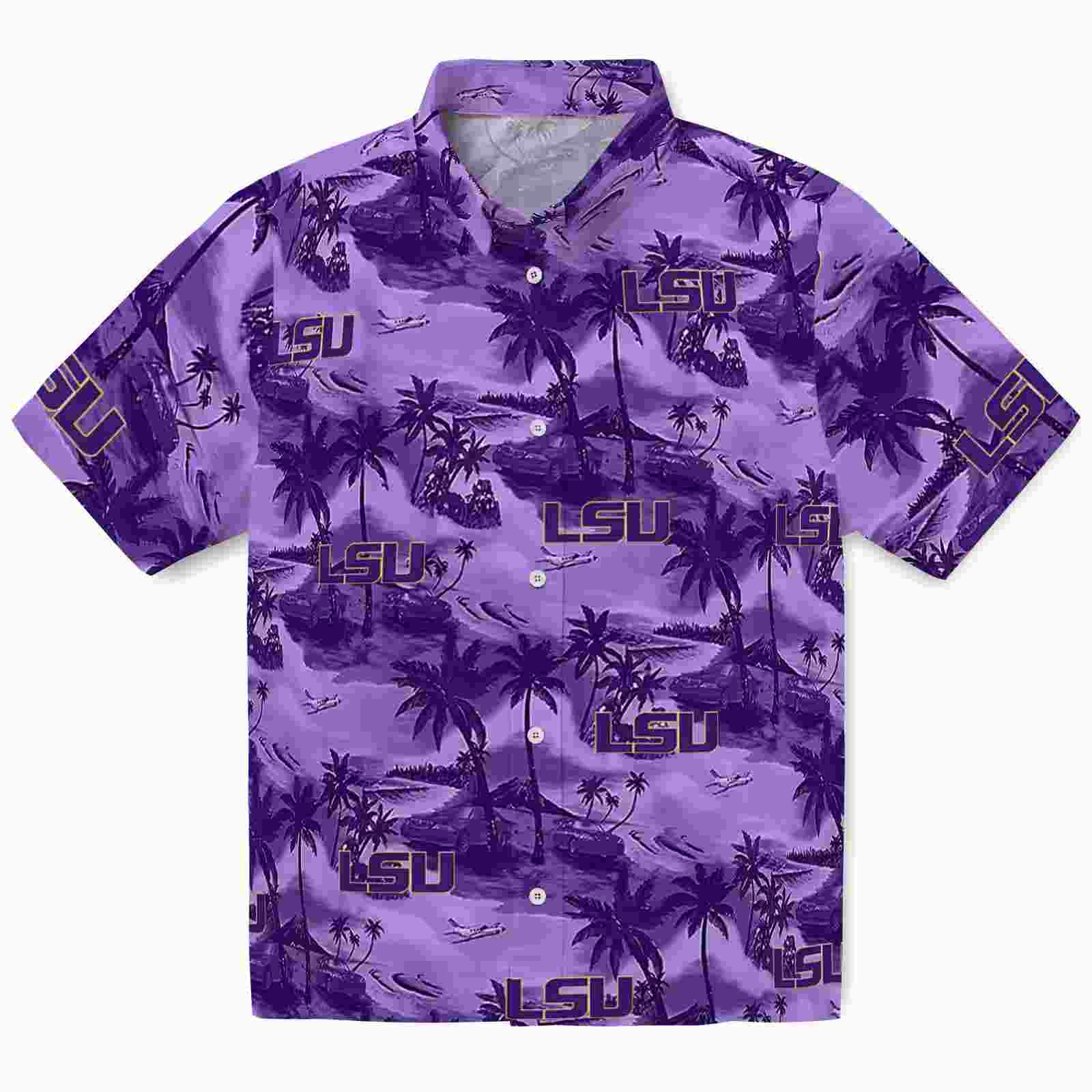 LSU Tigers Coastal Palms Purple Hawaiian Shirt