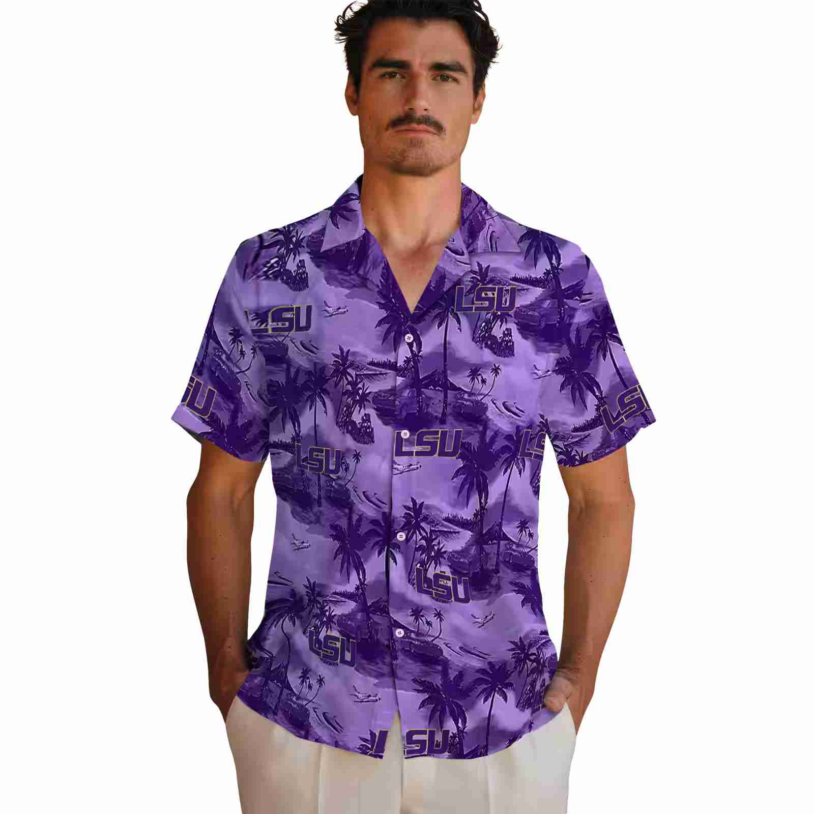 lsu tigers coastal palms purple hawaiian shirt fashion forward