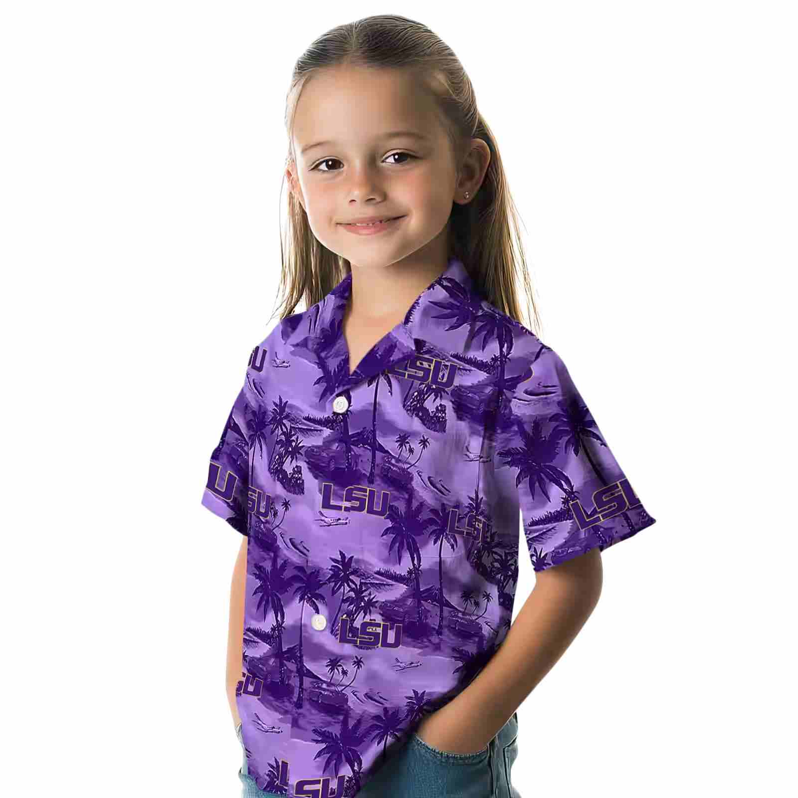 lsu tigers coastal palms purple hawaiian shirt premium grade