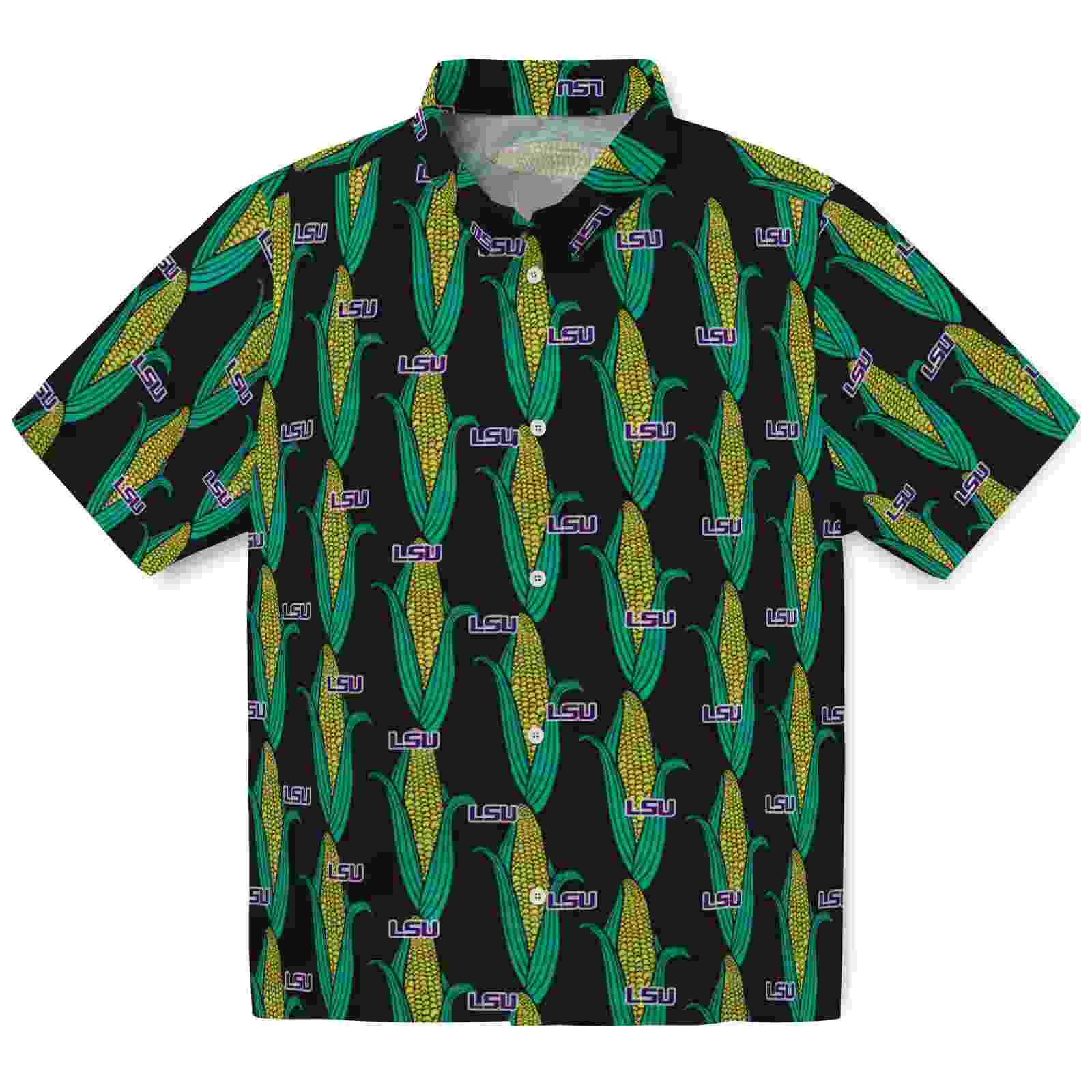 LSU Tigers Corn Motifs Black Green Hawaiian Shirt