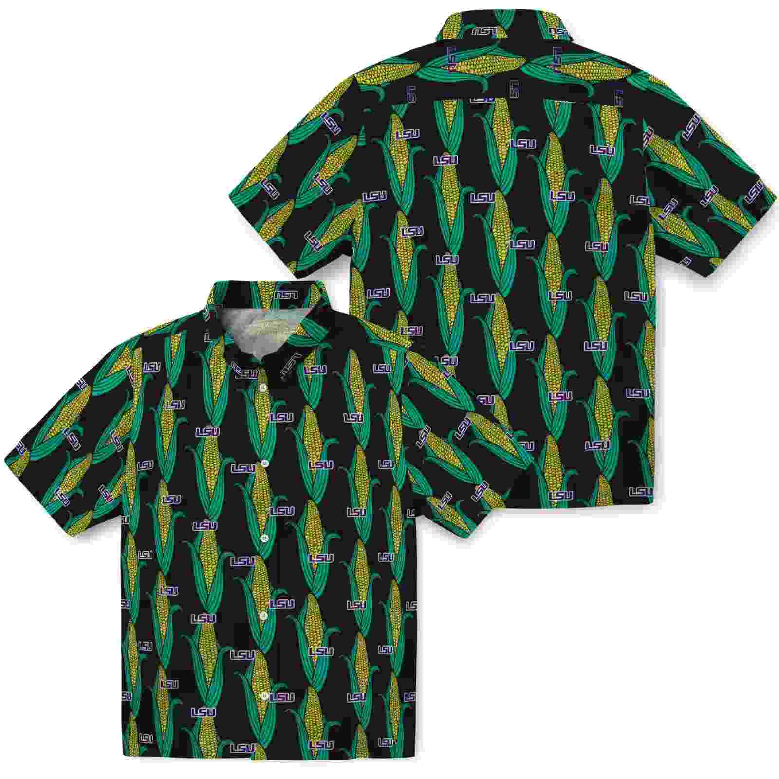 lsu tigers corn motifs black green hawaiian shirt high quality