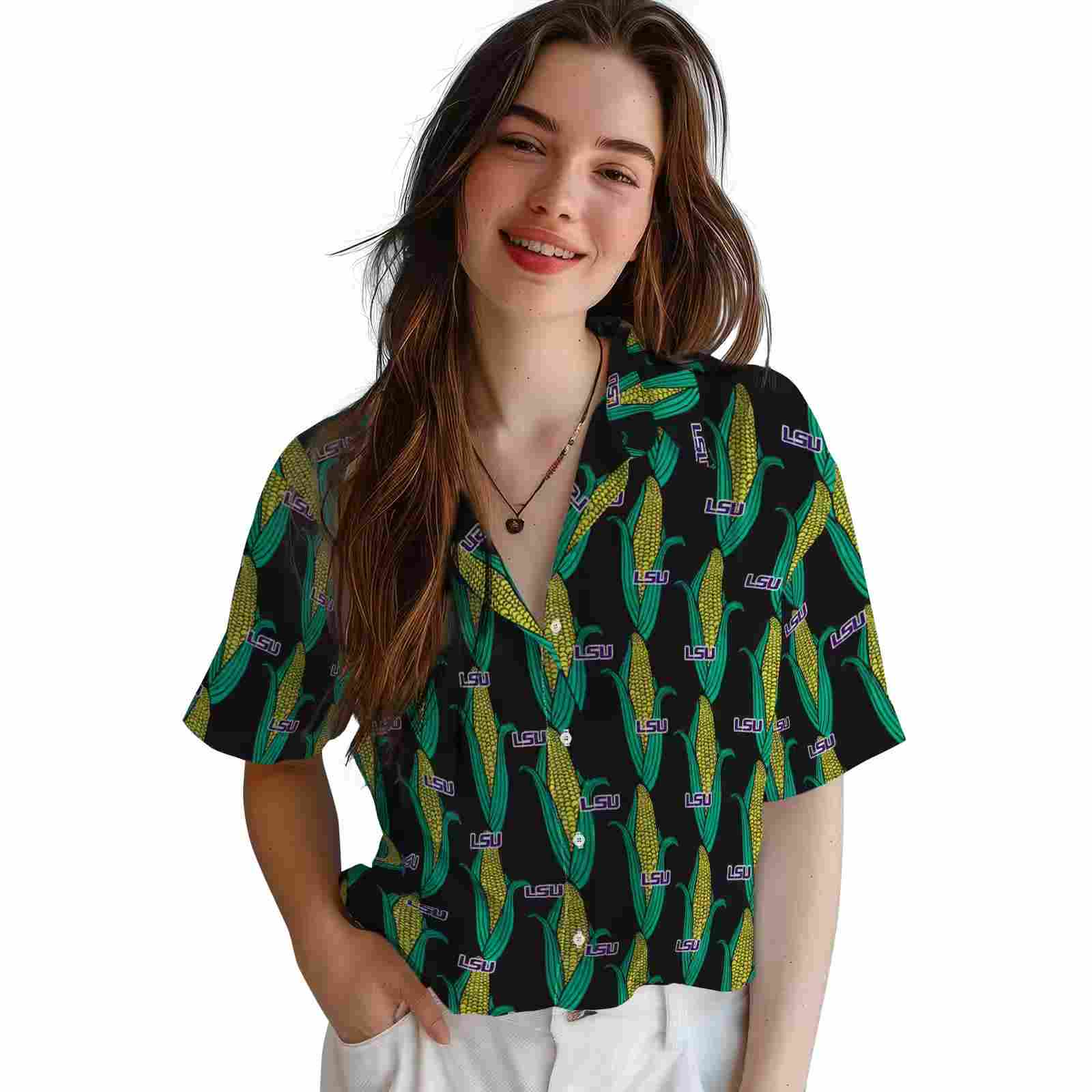 lsu tigers corn motifs black green hawaiian shirt latest model