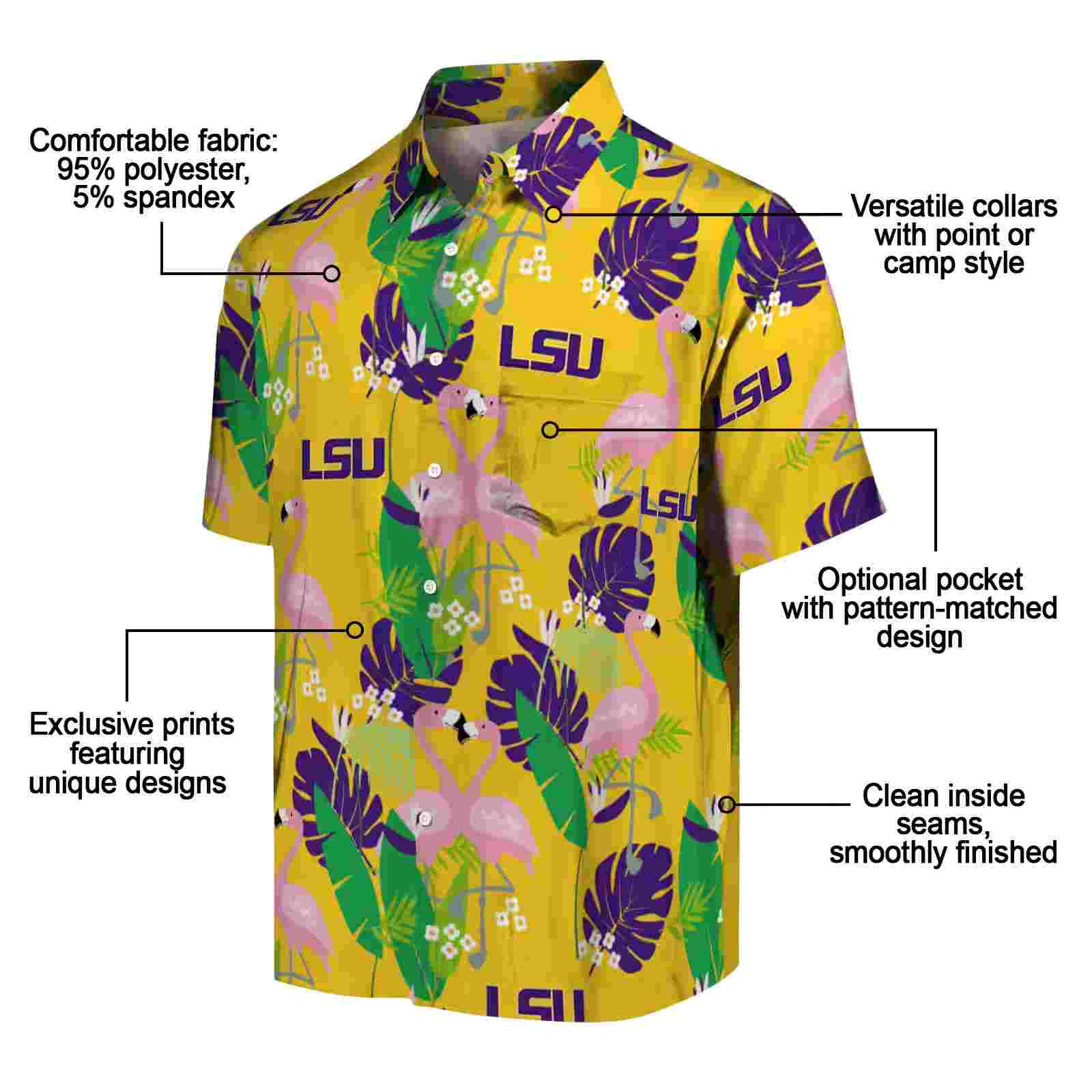 lsu tigers flamingo foliage purple green hawaiian shirt new arrival