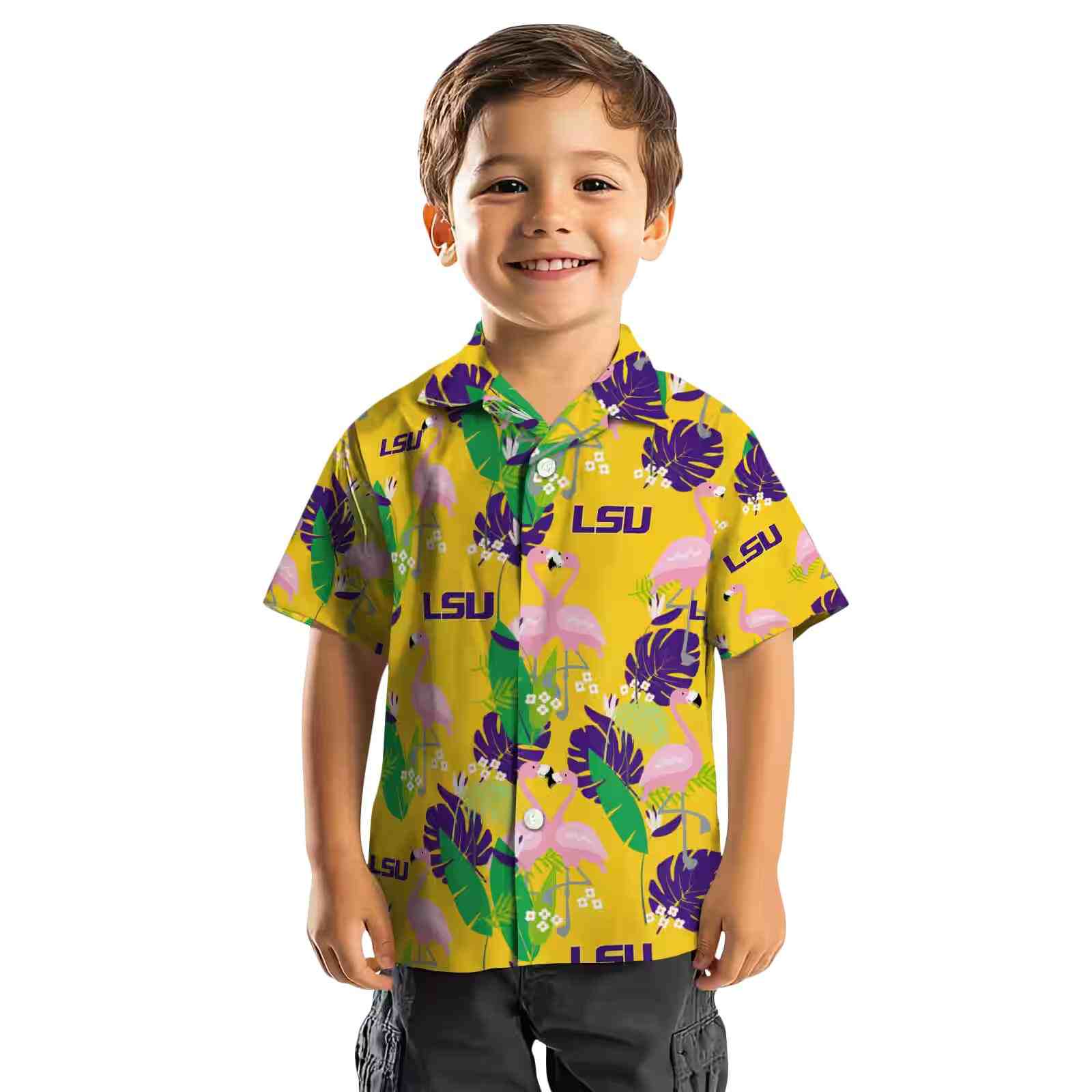 lsu tigers flamingo foliage purple green hawaiian shirt top rated