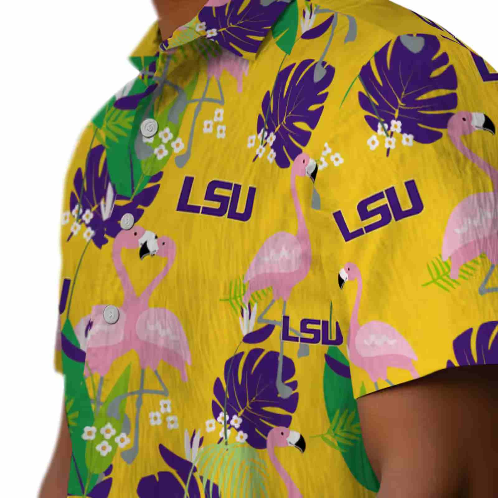 lsu tigers flamingo foliage purple green hawaiian shirt trendy