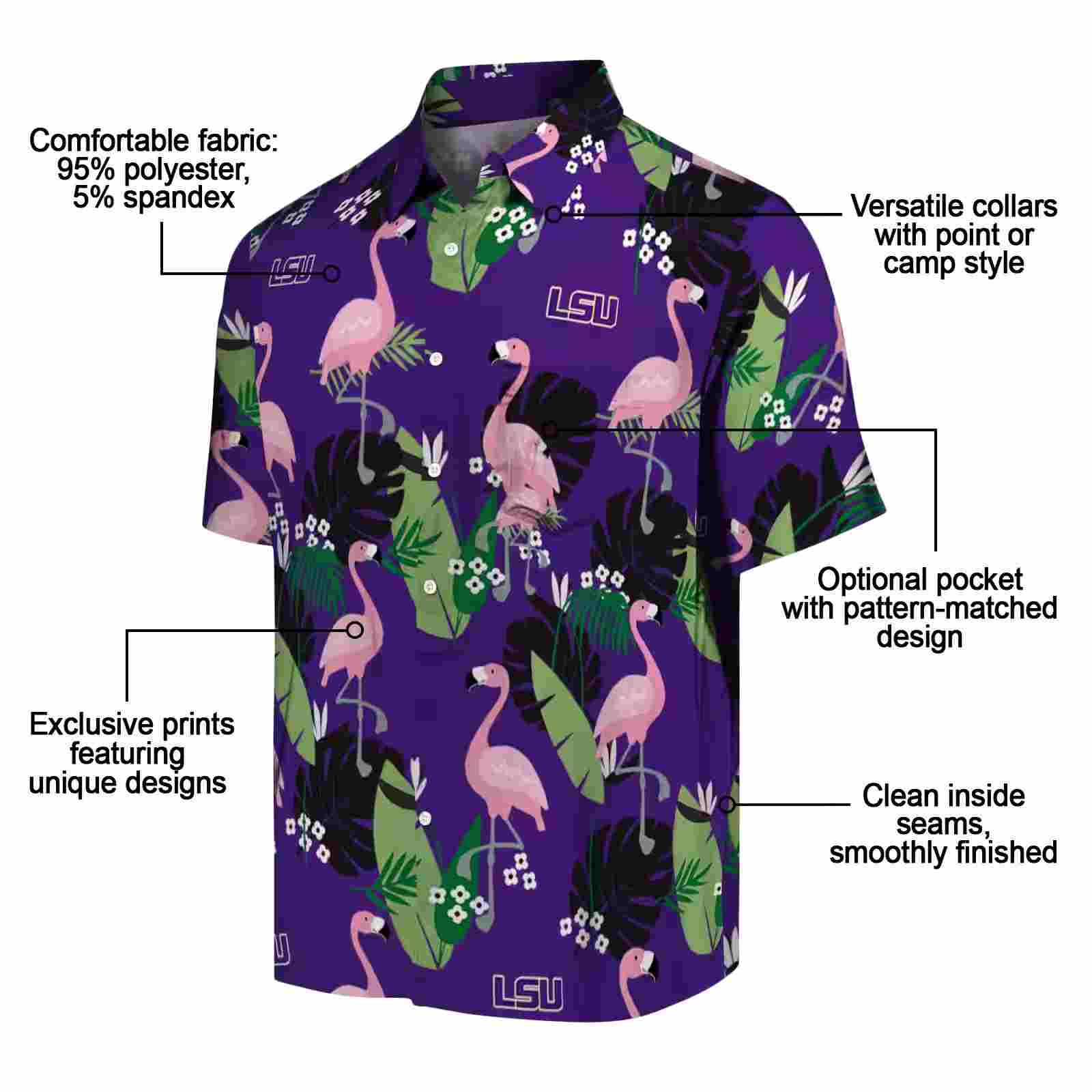 lsu tigers flamingo leaf motif purple hawaiian shirt new arrival