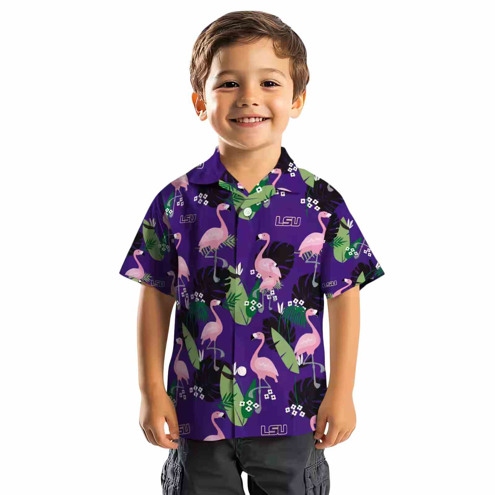 lsu tigers flamingo leaf motif purple hawaiian shirt top rated