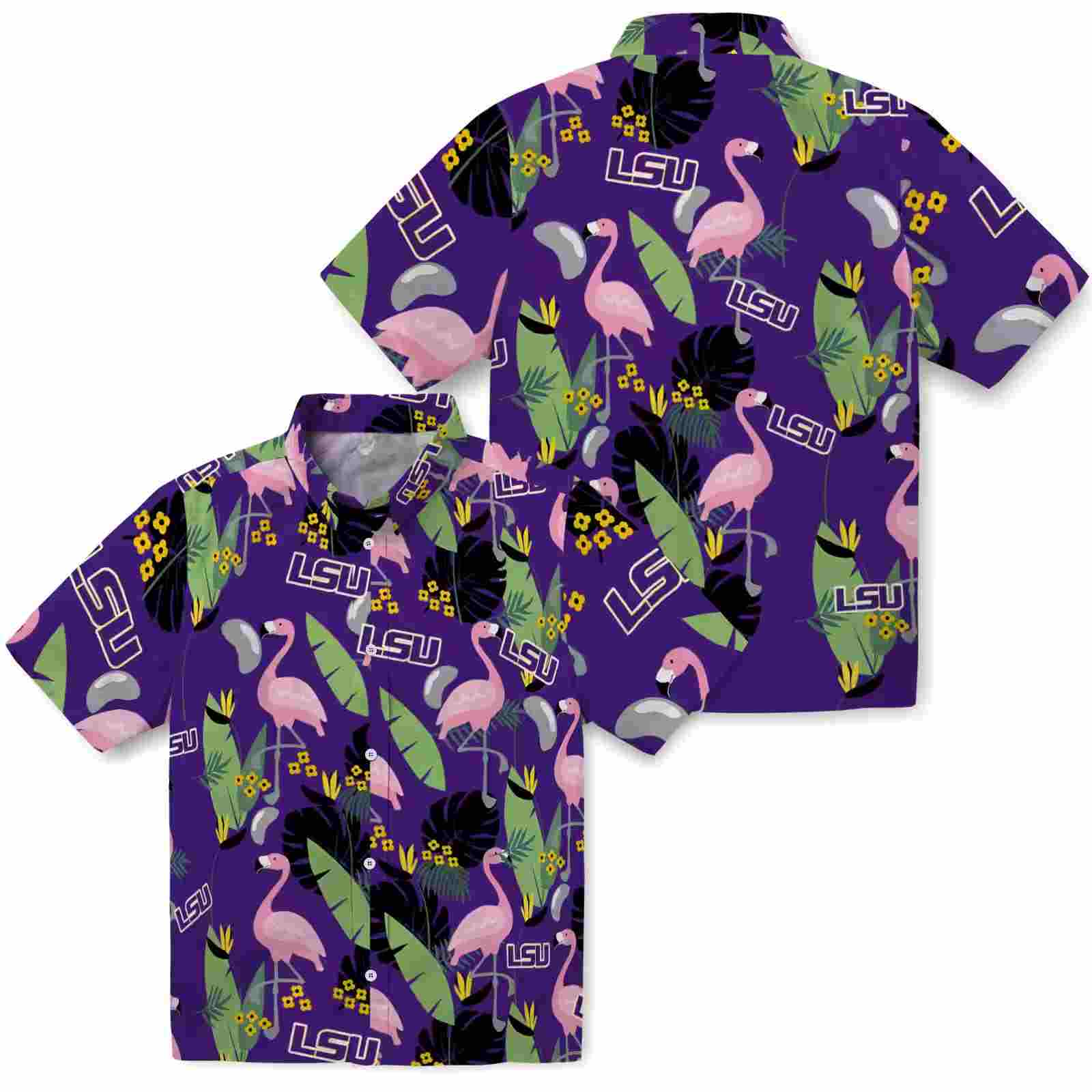 lsu tigers flamingo leaves purple hawaiian shirt high quality