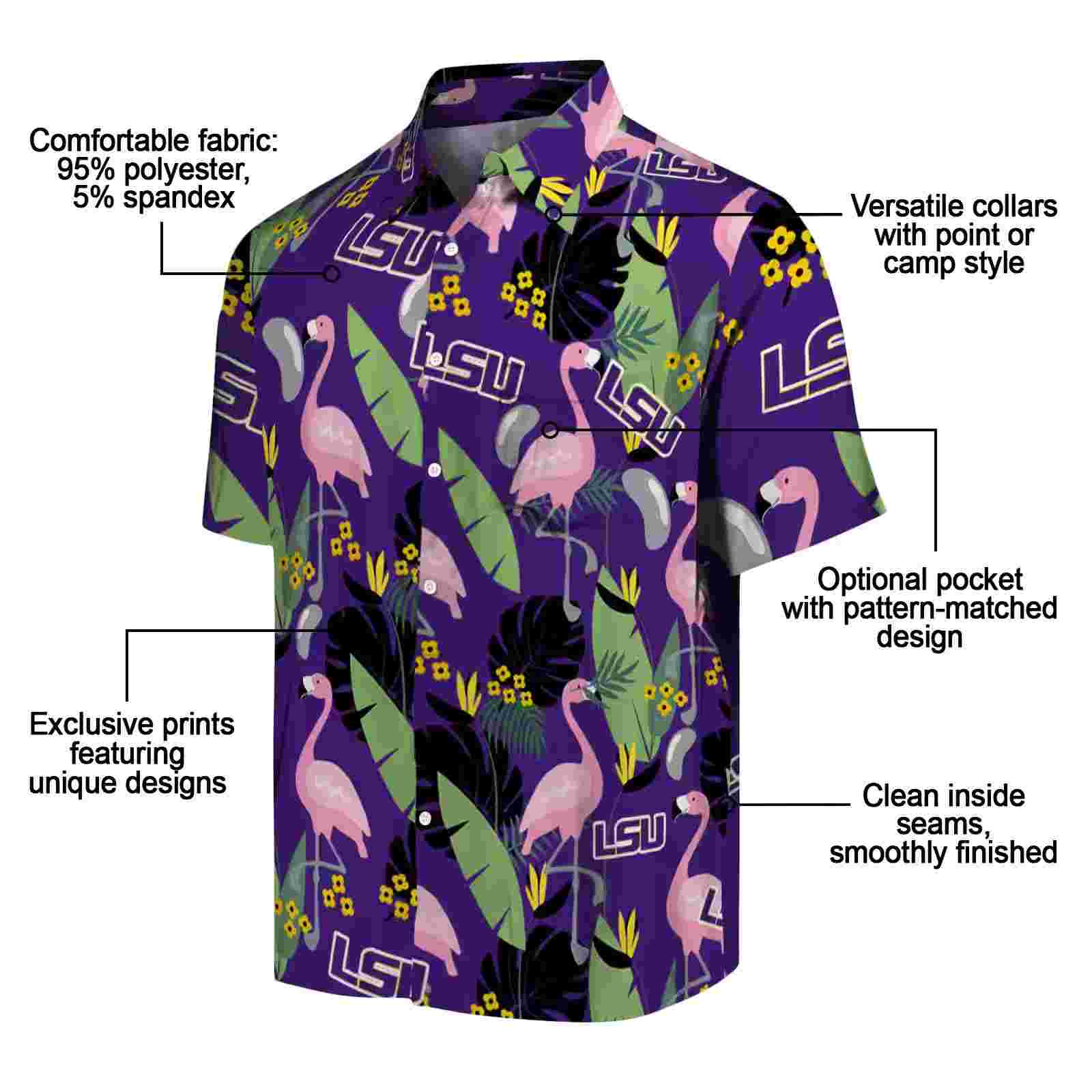 lsu tigers flamingo leaves purple hawaiian shirt new arrival