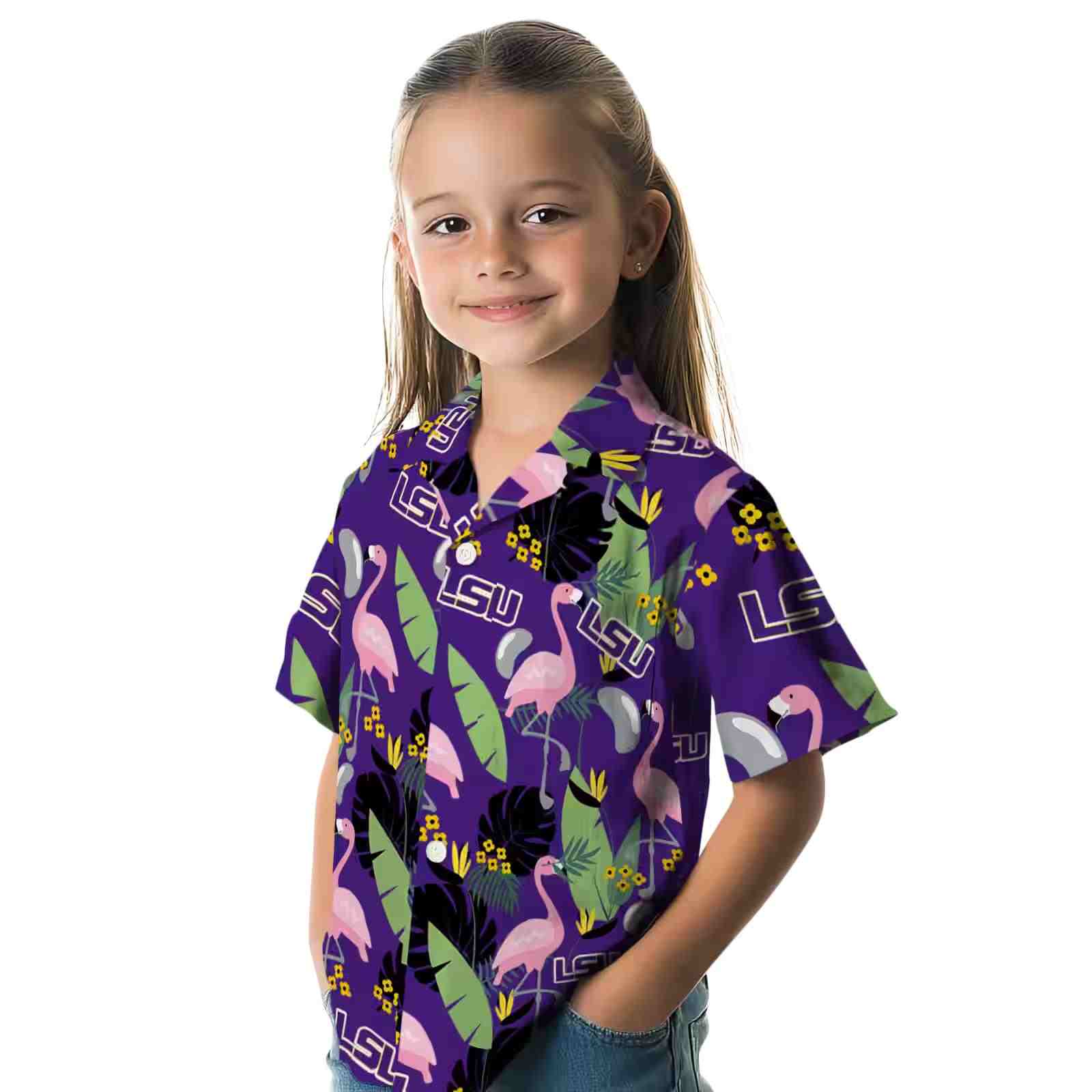 lsu tigers flamingo leaves purple hawaiian shirt premium grade