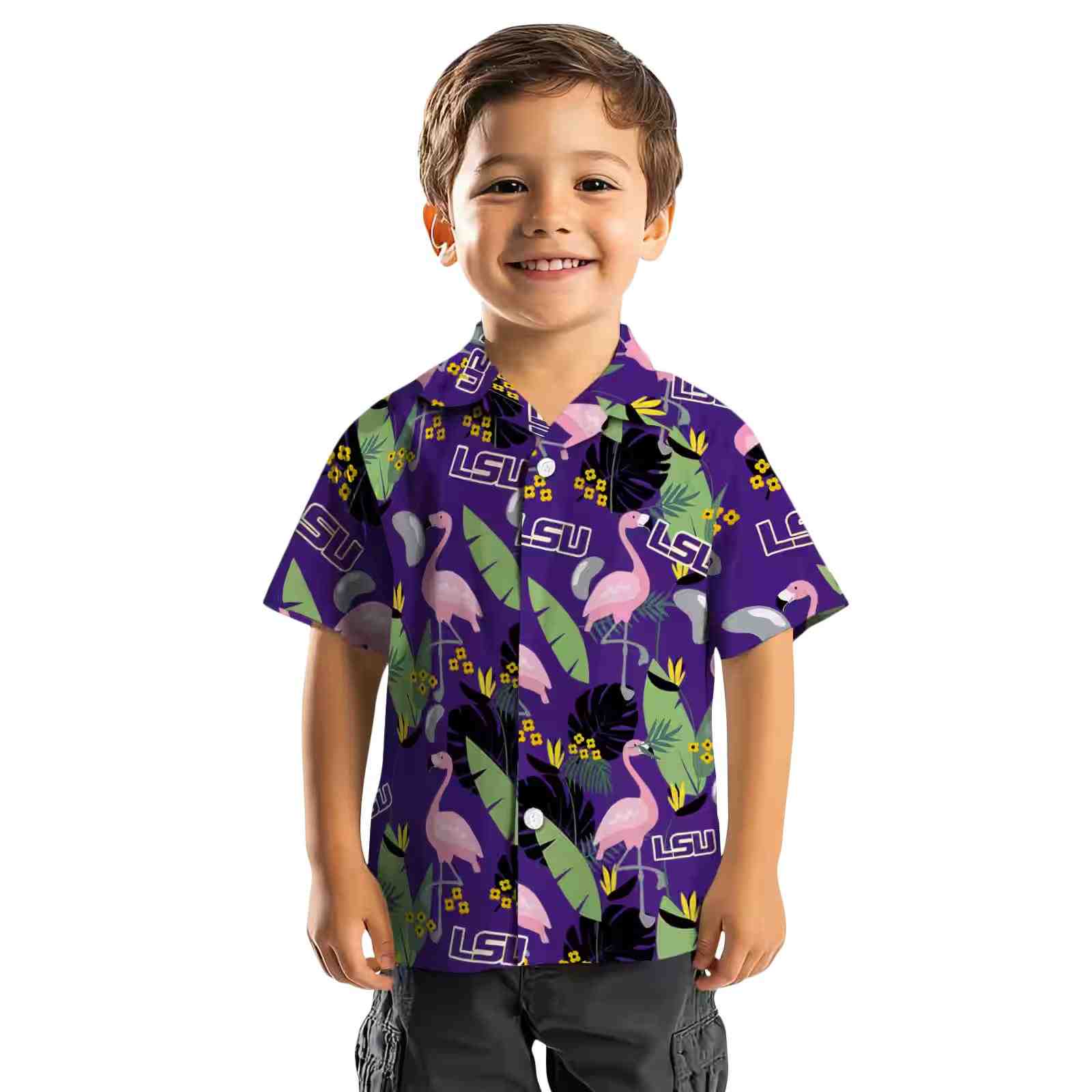 lsu tigers flamingo leaves purple hawaiian shirt top rated