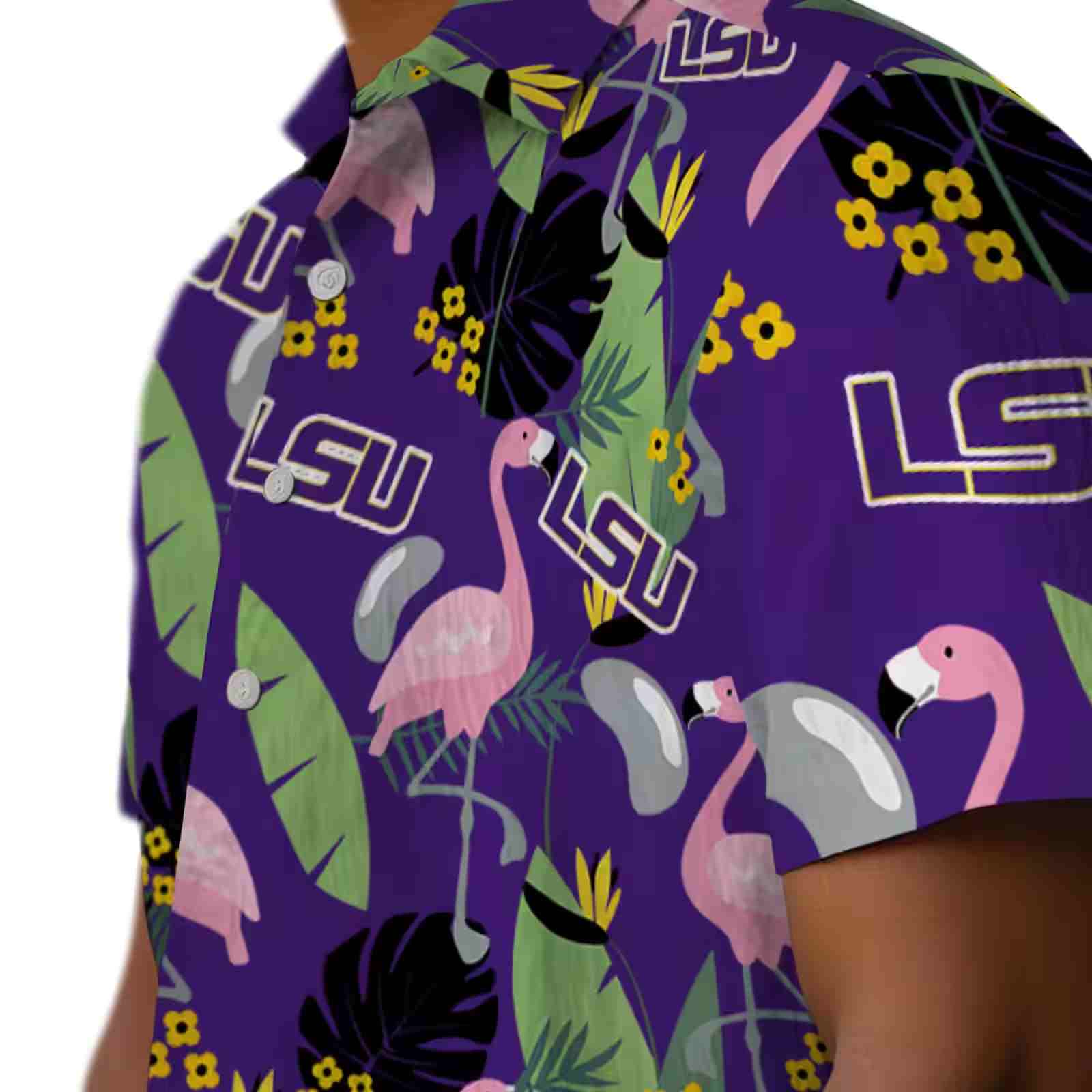 lsu tigers flamingo leaves purple hawaiian shirt trendy